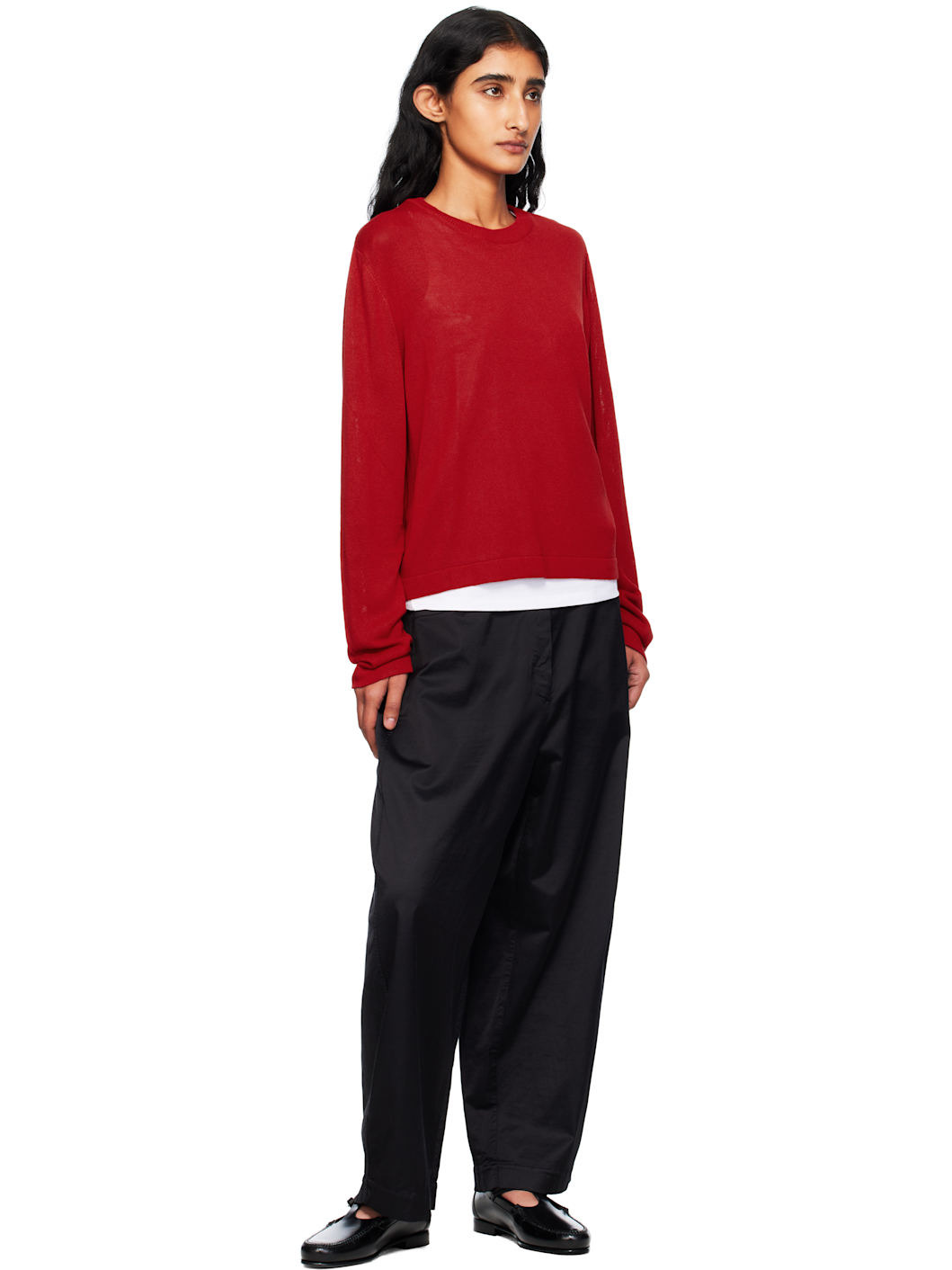 Black Satin Curved Trousers - 4