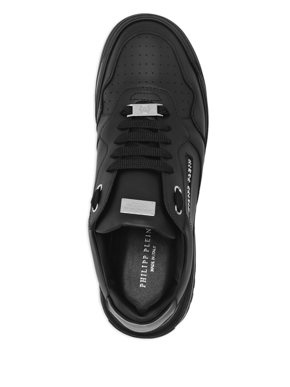 logo-lettering leather trainers - 3
