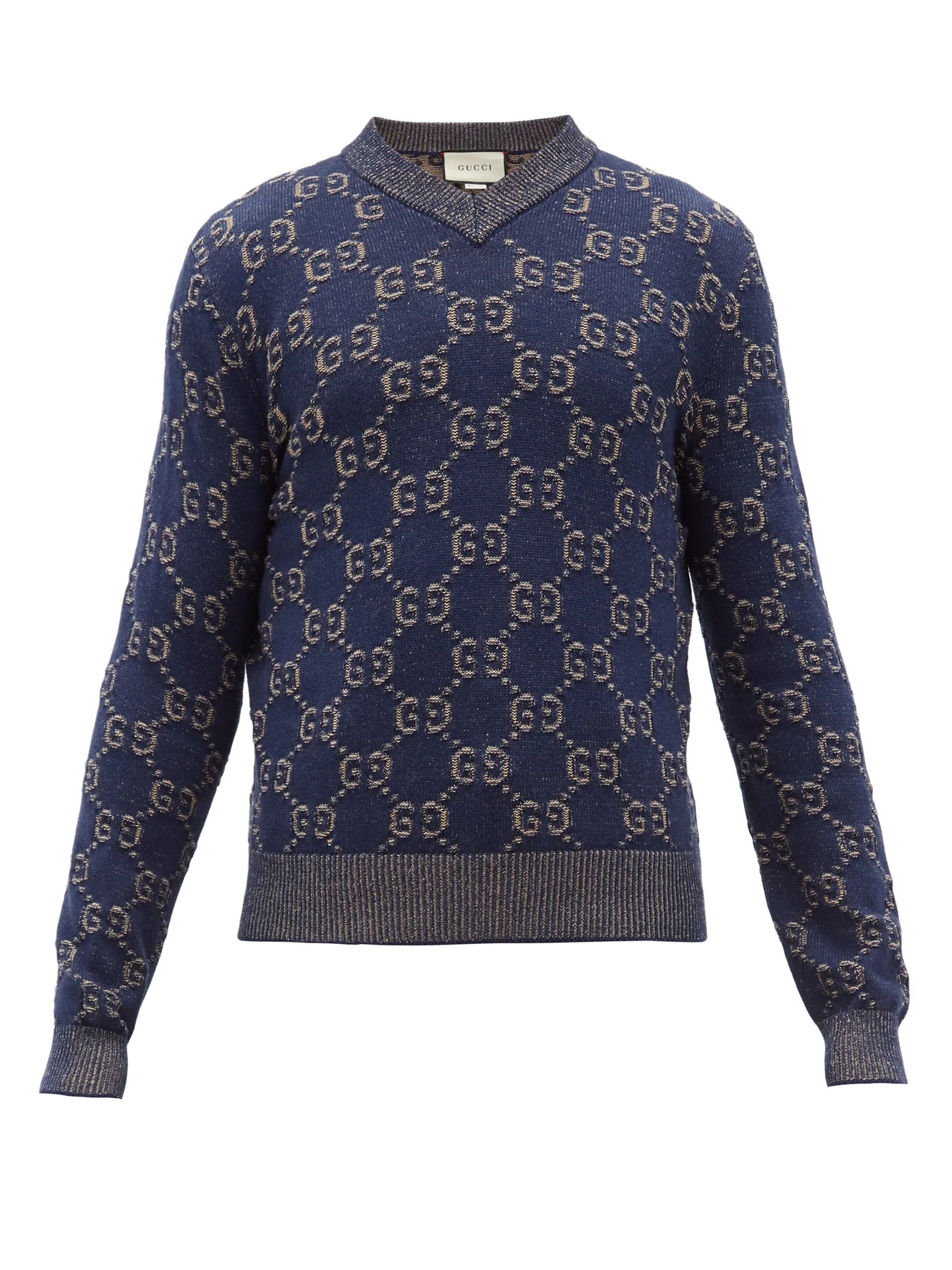 V-neck GG-jacquard cotton sweater - 1