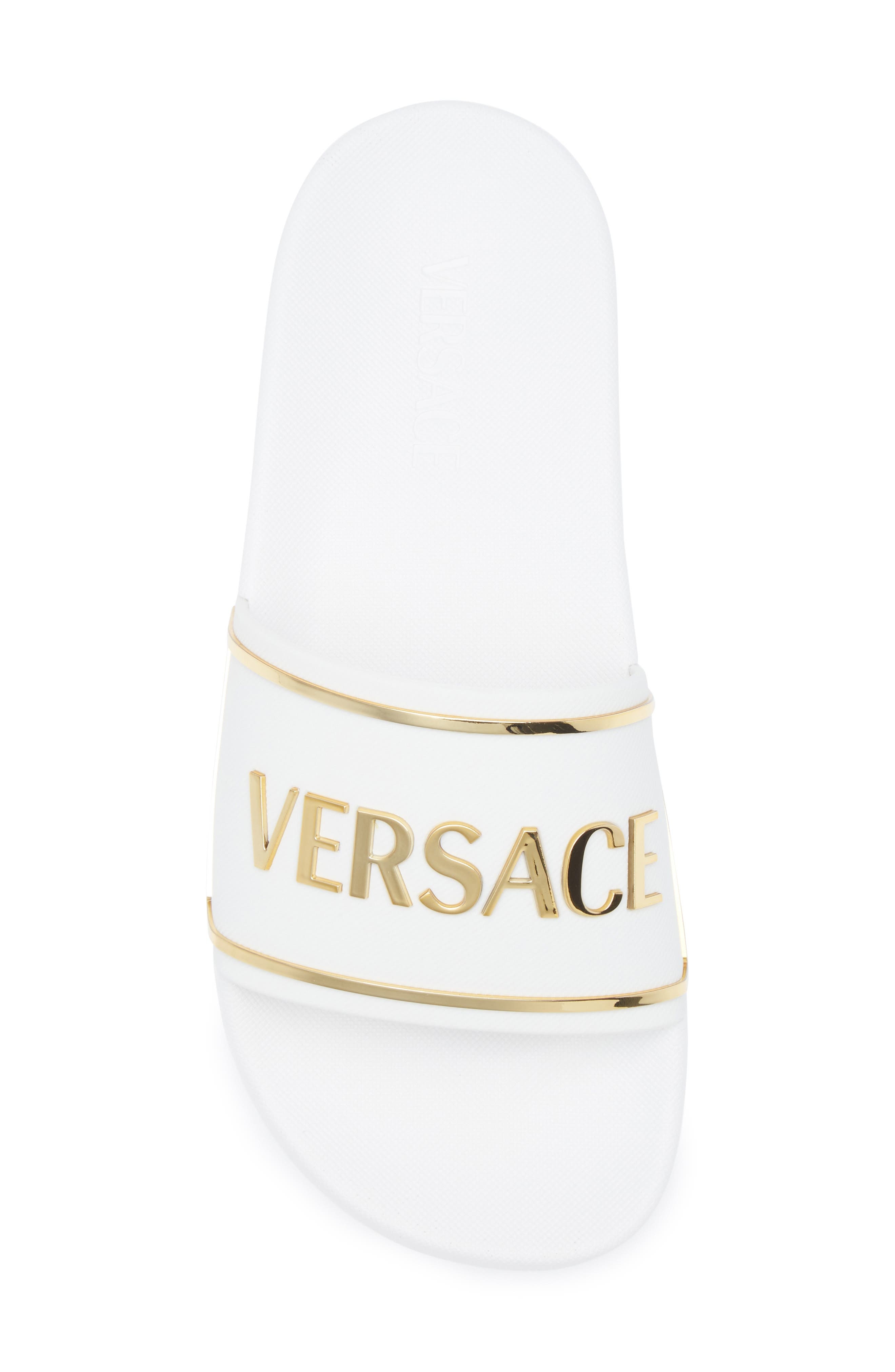 Versace Logo Pool Slide in Porcelain White-Versace Gold at Nordstrom - 5