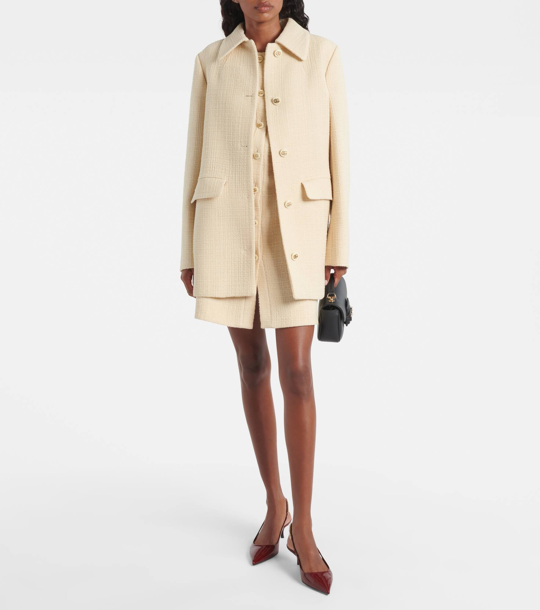Double G wool-blend tweed coat - 2