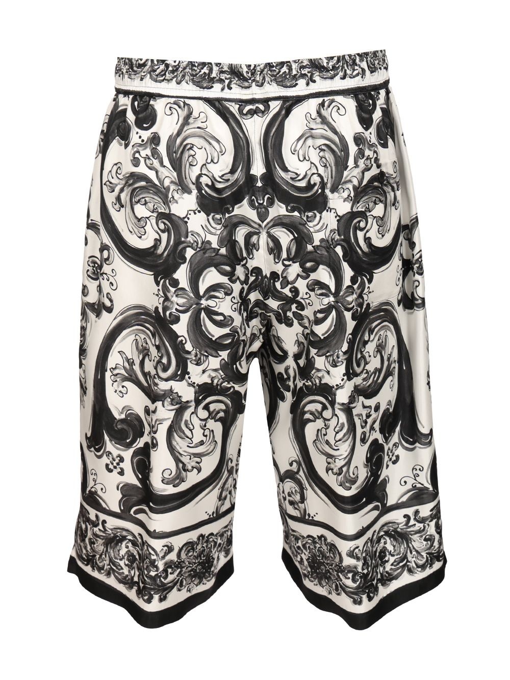 Bermuda Shorts In Silk With Majolica Print Trousers Black - 2