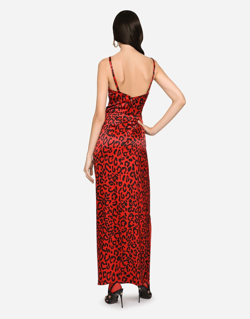 Long leopard-print satin dress 3
