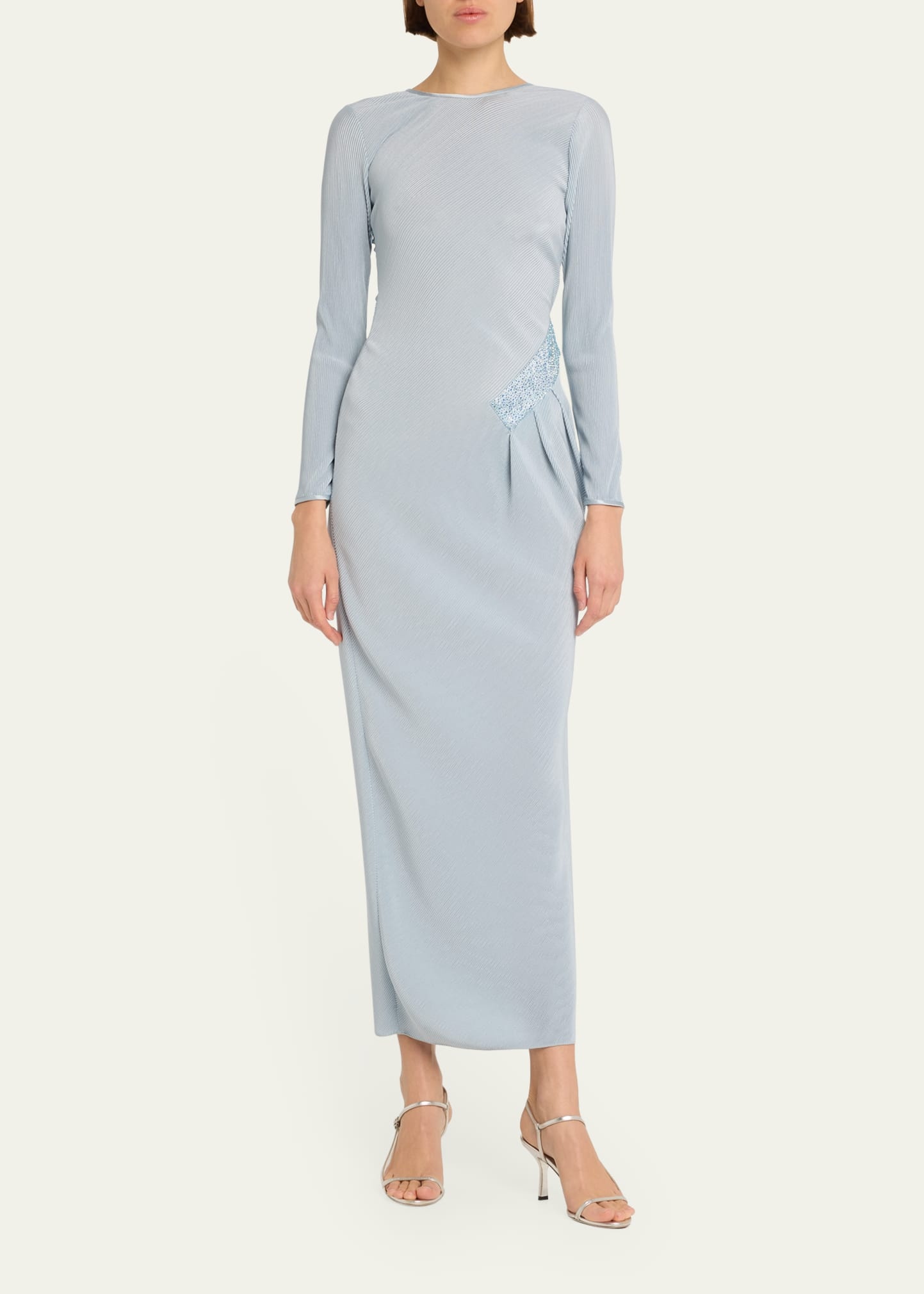 Plisse Jersey Gown with Beaded Hip Detail - 2