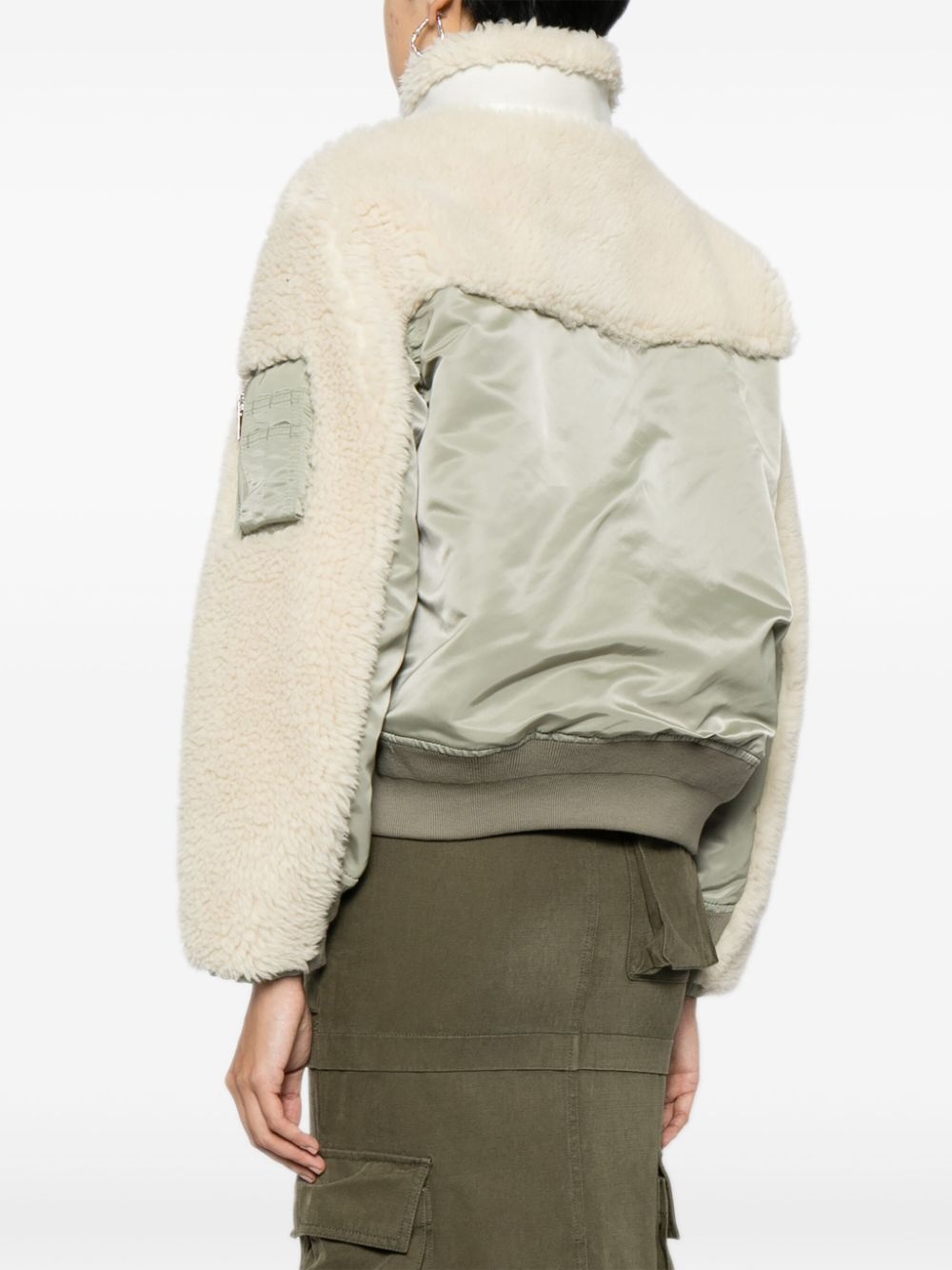 panelled shearling bomber jacket - 4