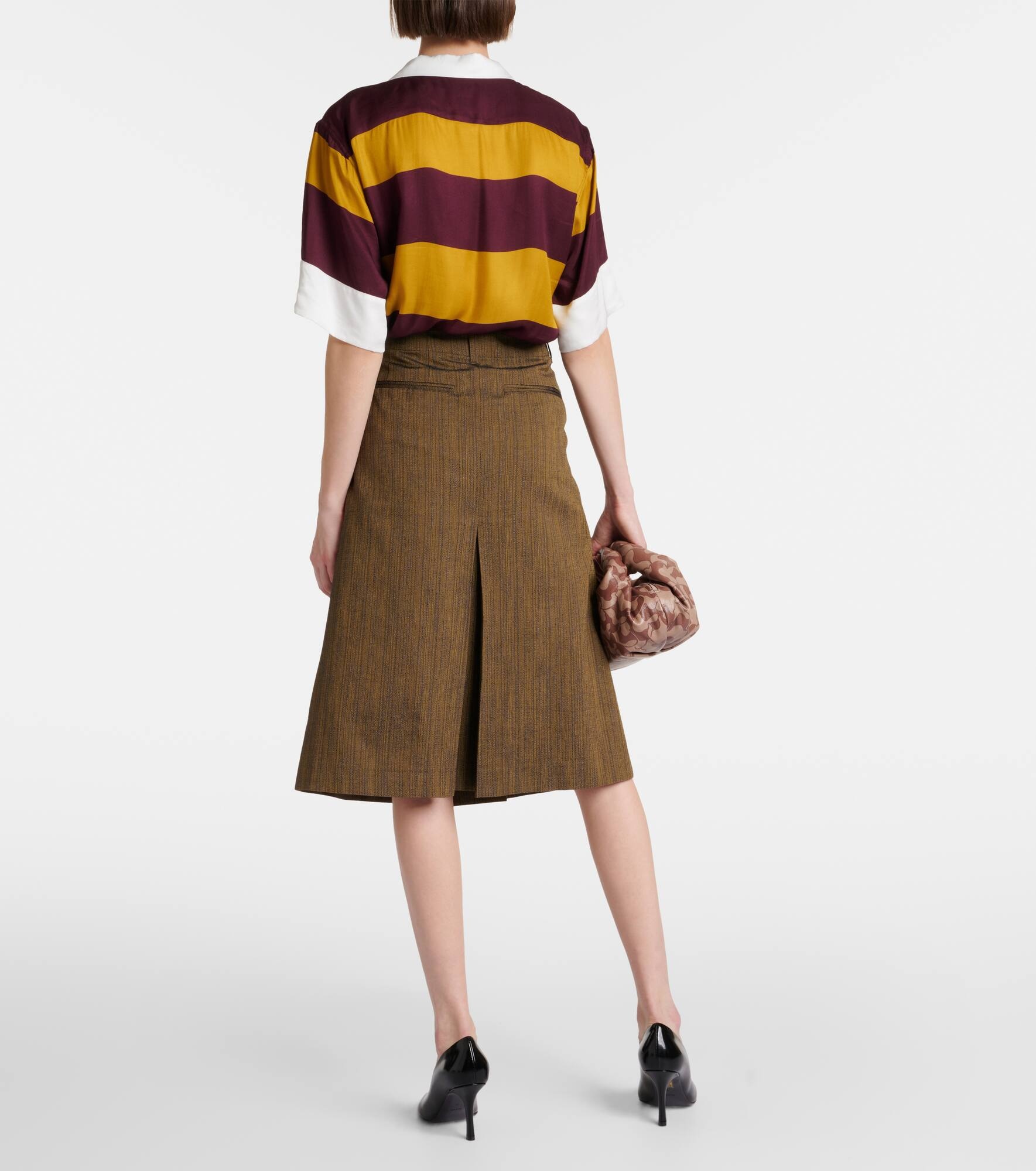 Cotton and silk-blend midi skirt - 3