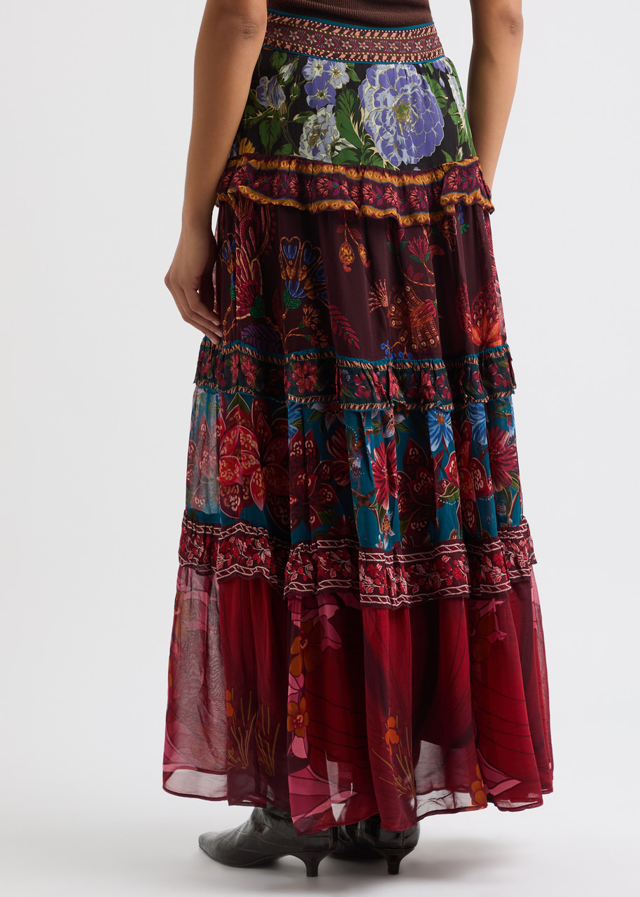 Farm Rio Ruffled Floral-print Chiffon Maxi Skirt - 3