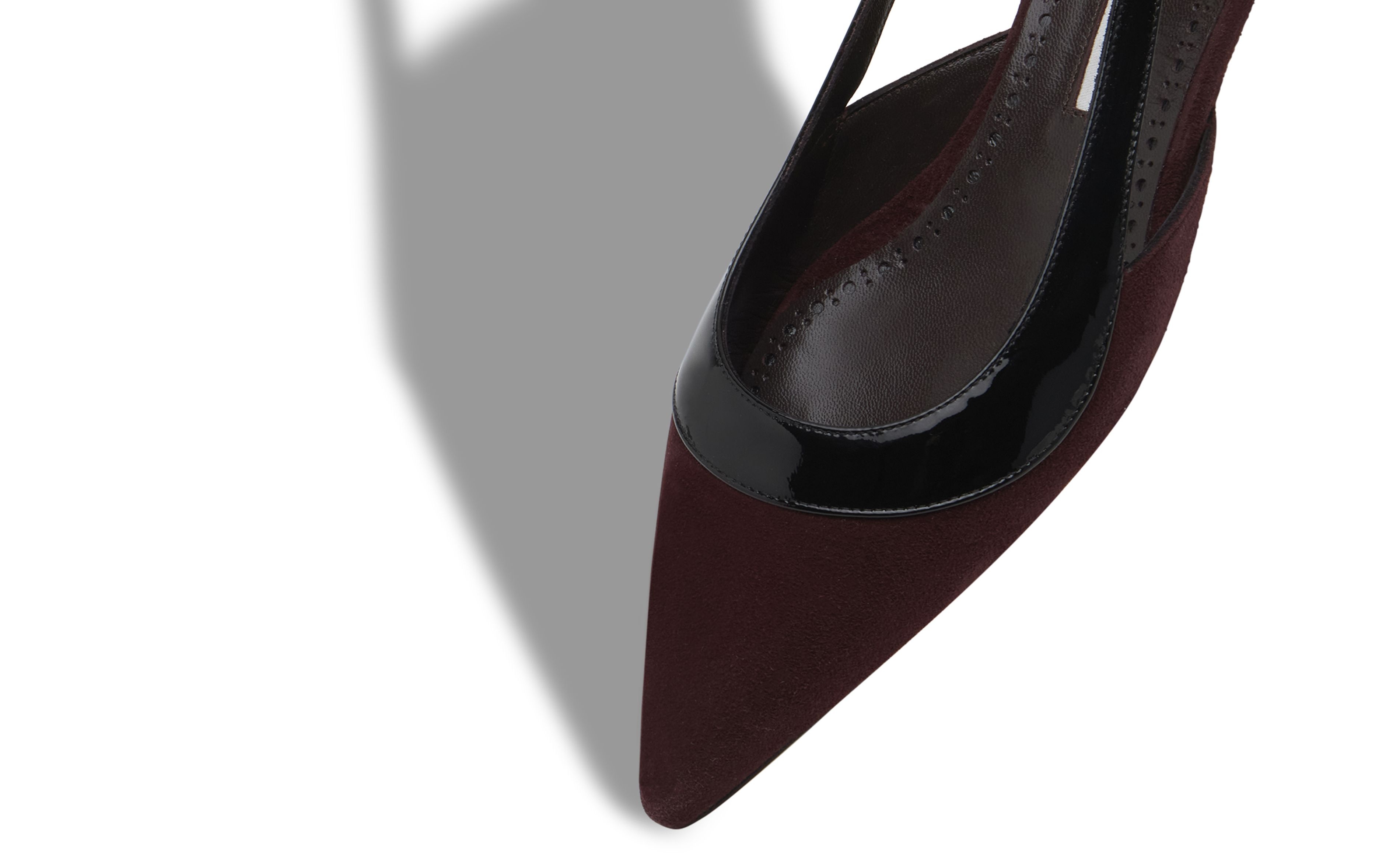 Berry Red Suede and Patent Slingback Flats - 4