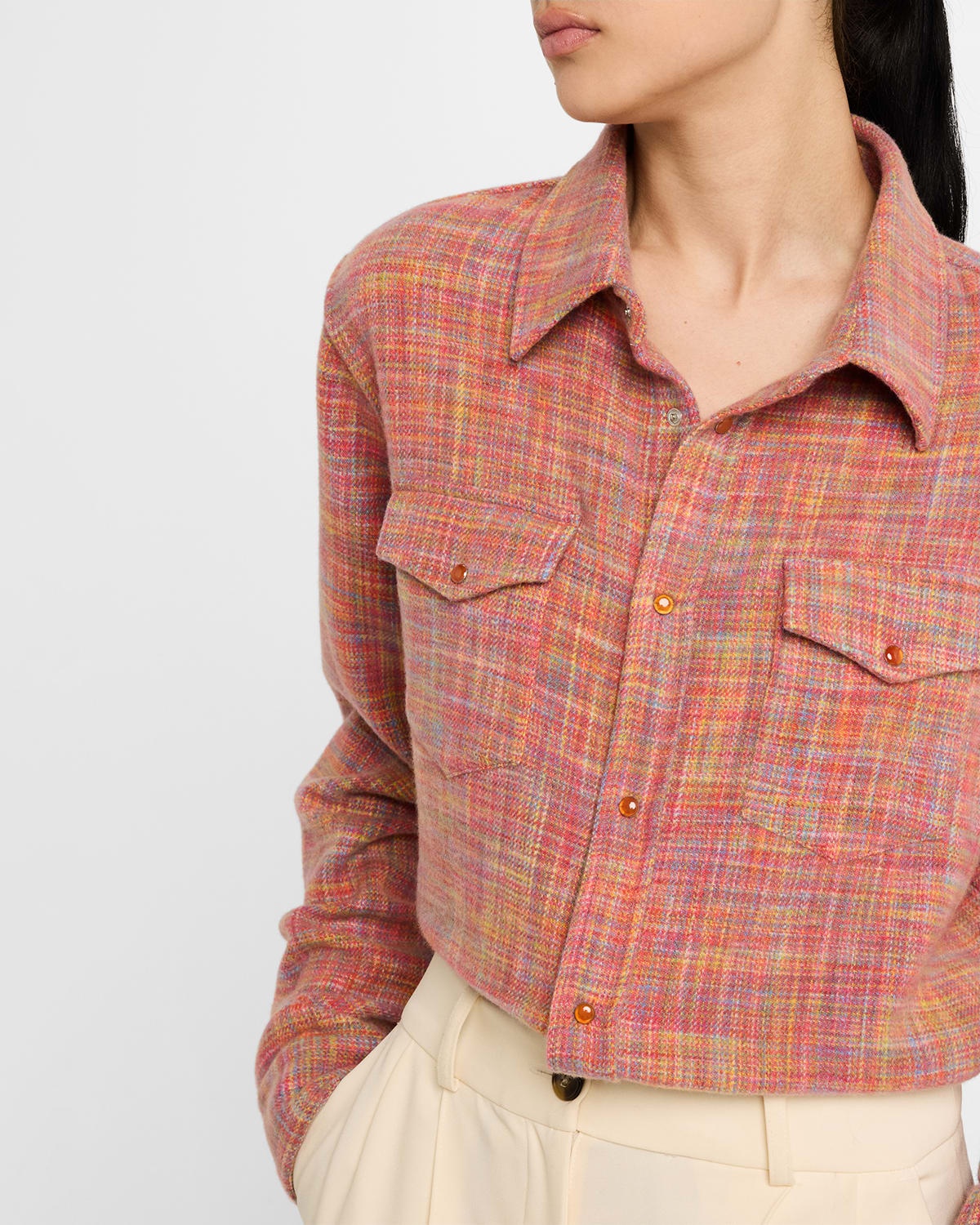 Flower Space Dye Tartan Cashmere Shirt Jacket - 5