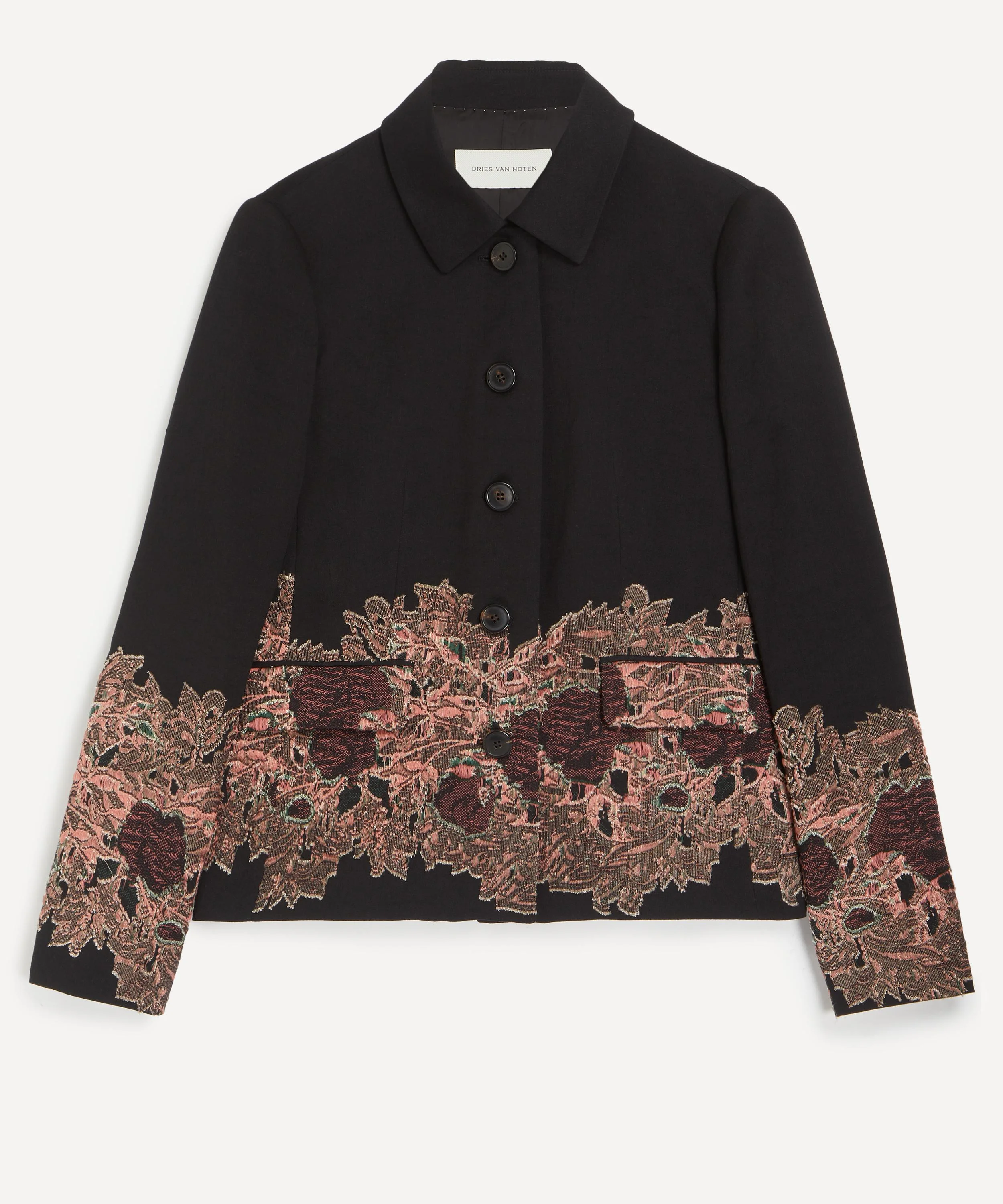 Black Floral-Jacquard Jacket - 1