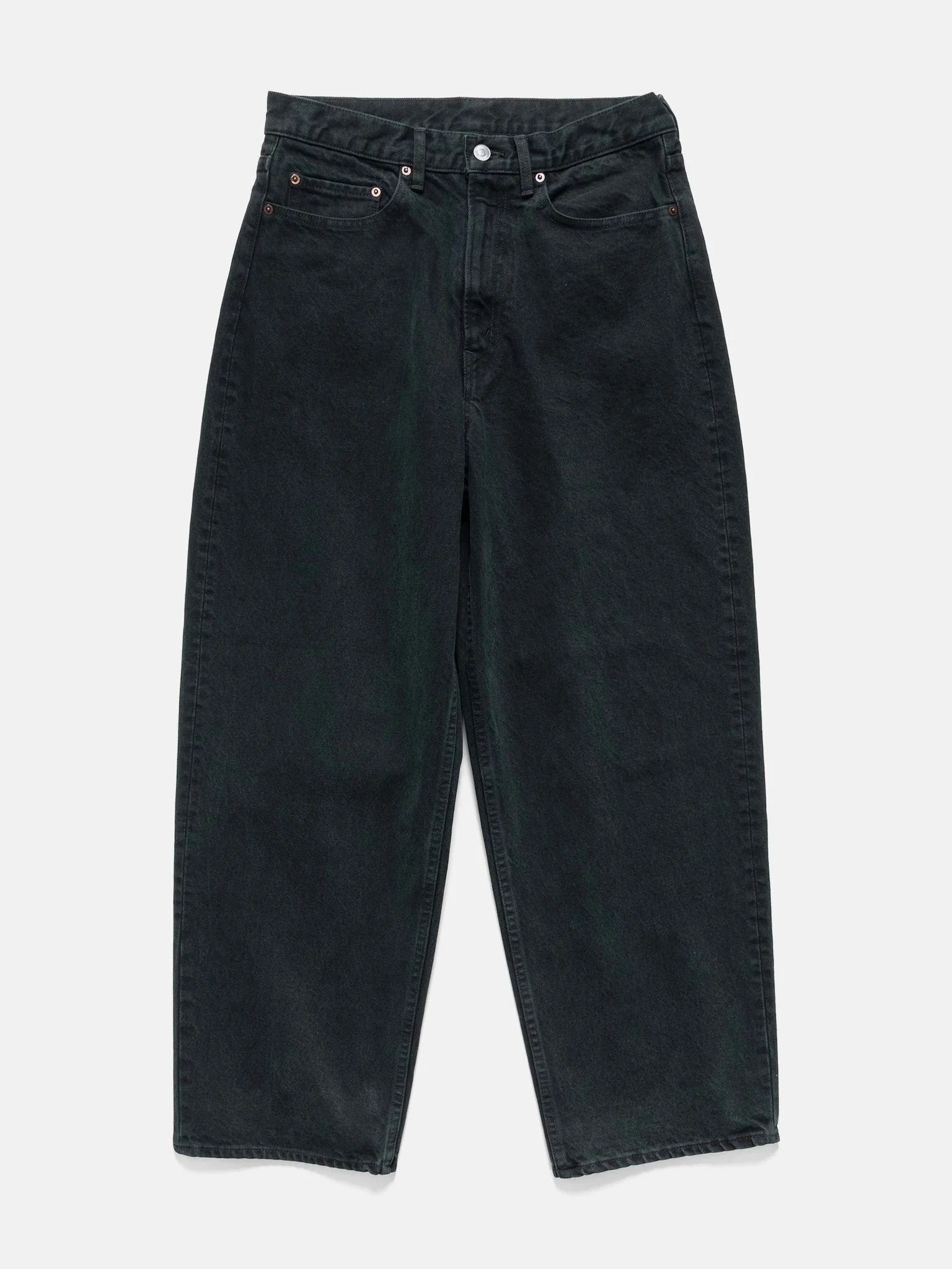 Black Washed Wide Denim Pants - 1