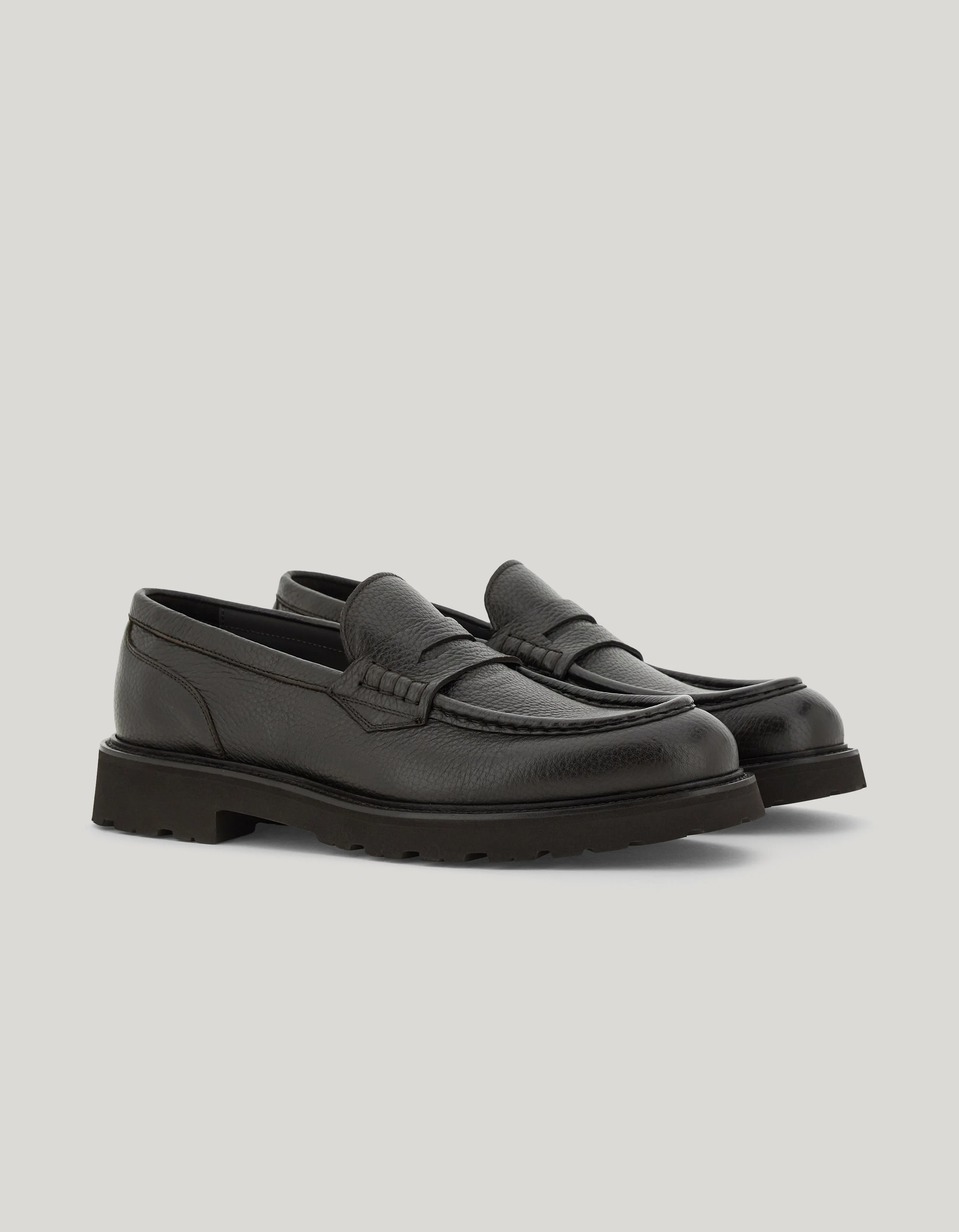 DARK BROWN DEERSKIN PENNY LOAFERS WITH EVA RUBBER SOLE - 1