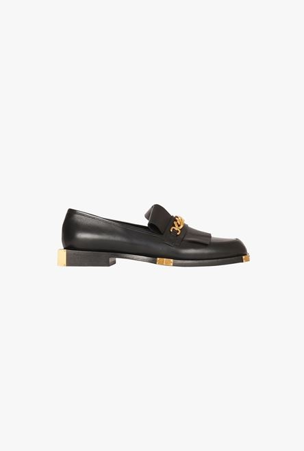 Black leather loafers with gold-tone chain - 1