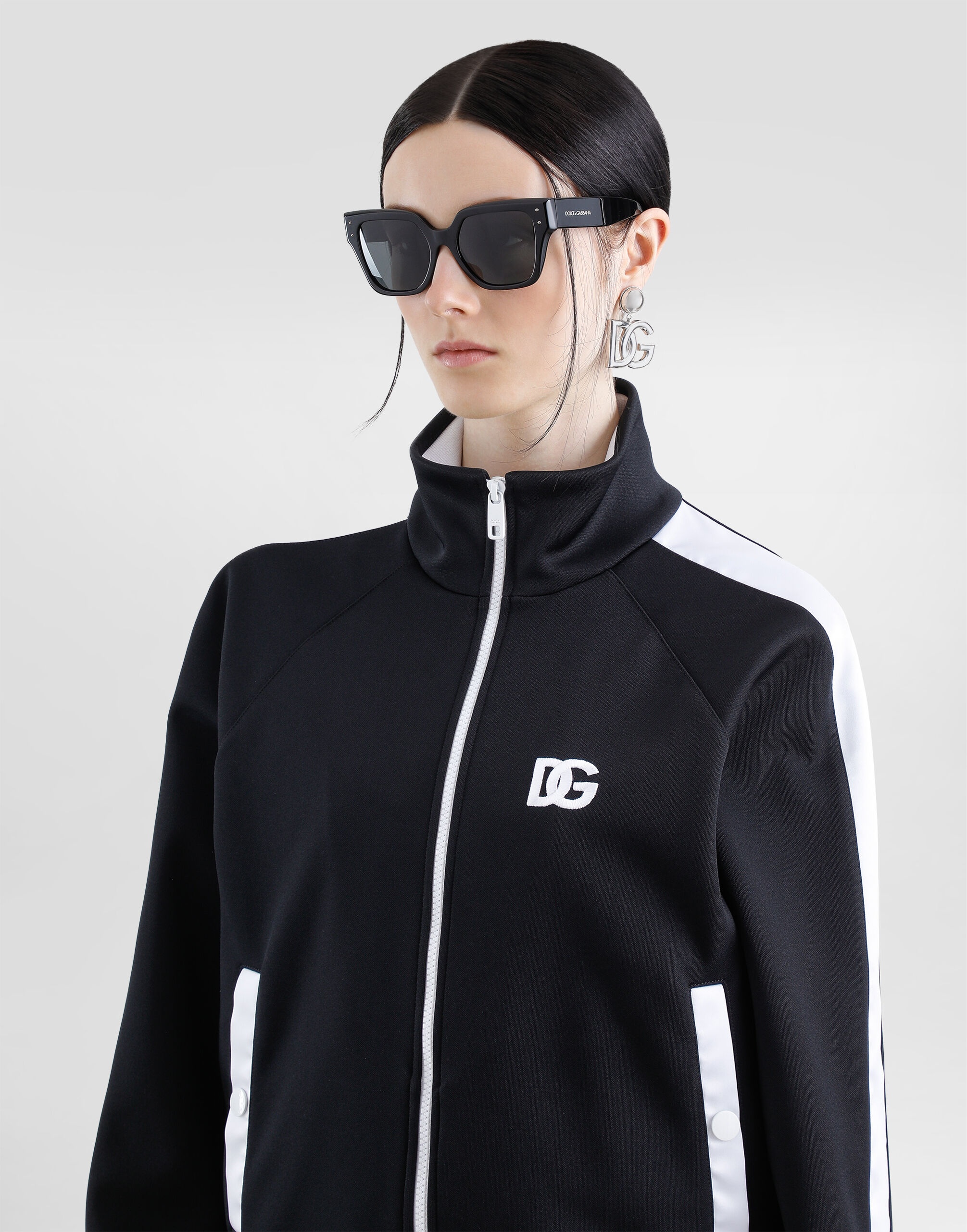 Zip-up triacetate sweatshirt with DG logo embroidery - 5