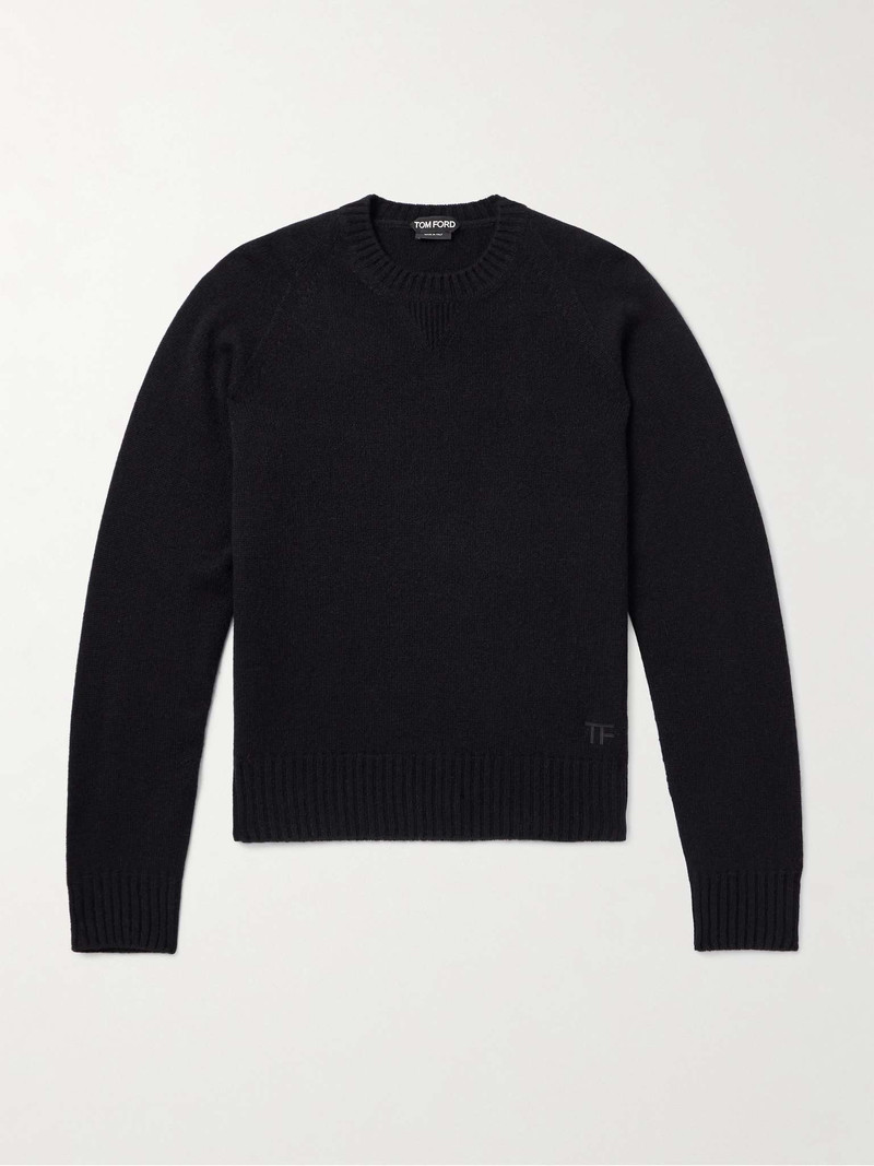 Slim-Fit Logo-Embroidered Brushed-Cashmere Sweater 1