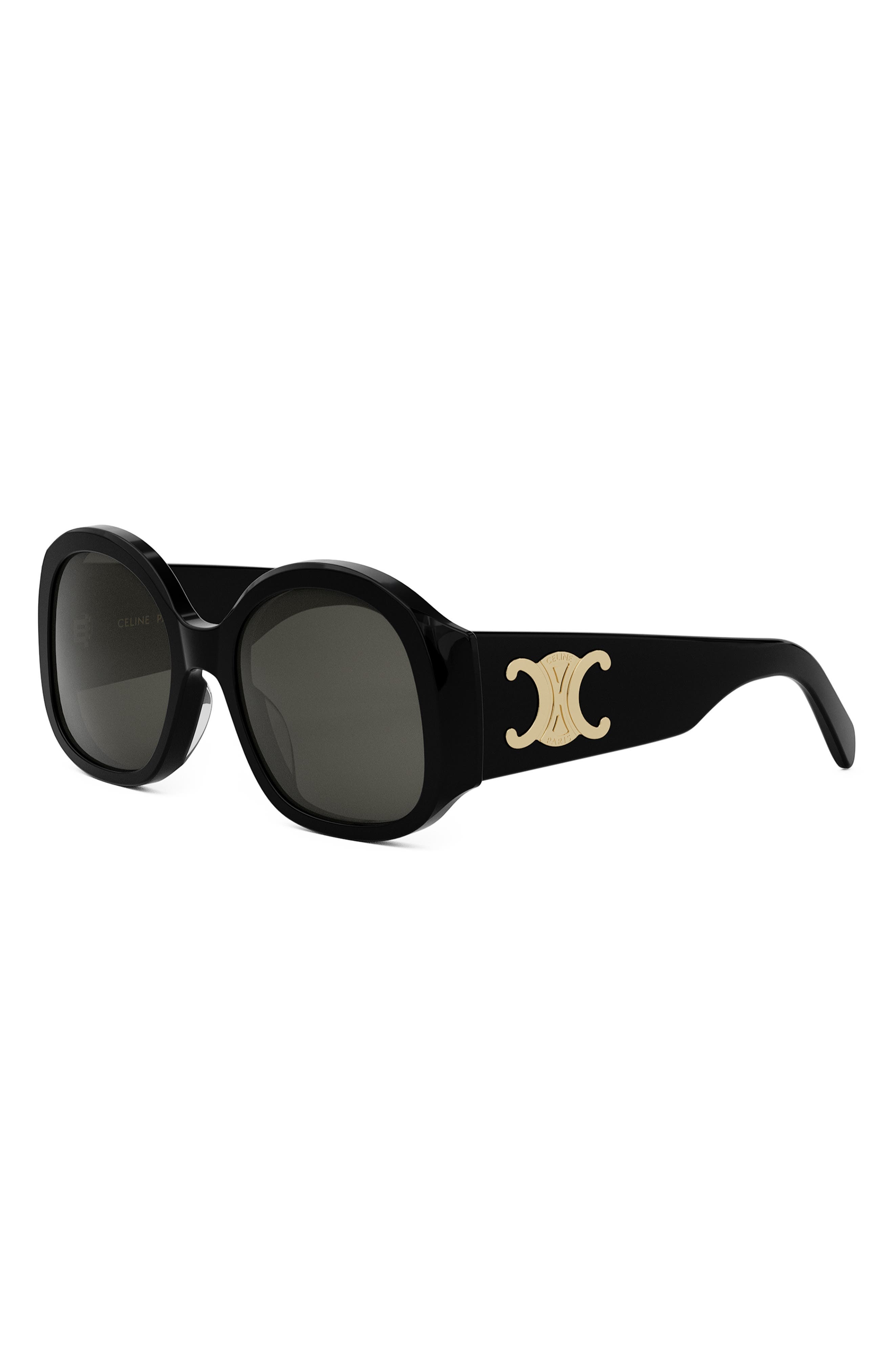 CELINE Maxi Triomphe 54mm Round Sunglasses in Shiny Black /Smoke at Nordstrom - 2
