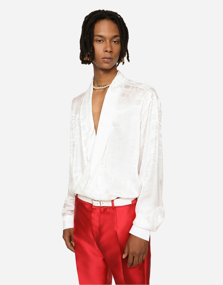 Oversize silk jacquard shirt with all-over DG logo - 4