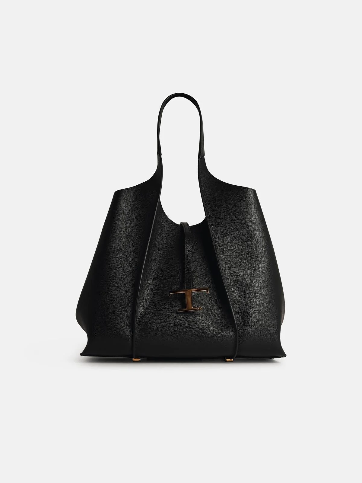 'AMANDA' BLACK LEATHER SHOPPING BAG - 1