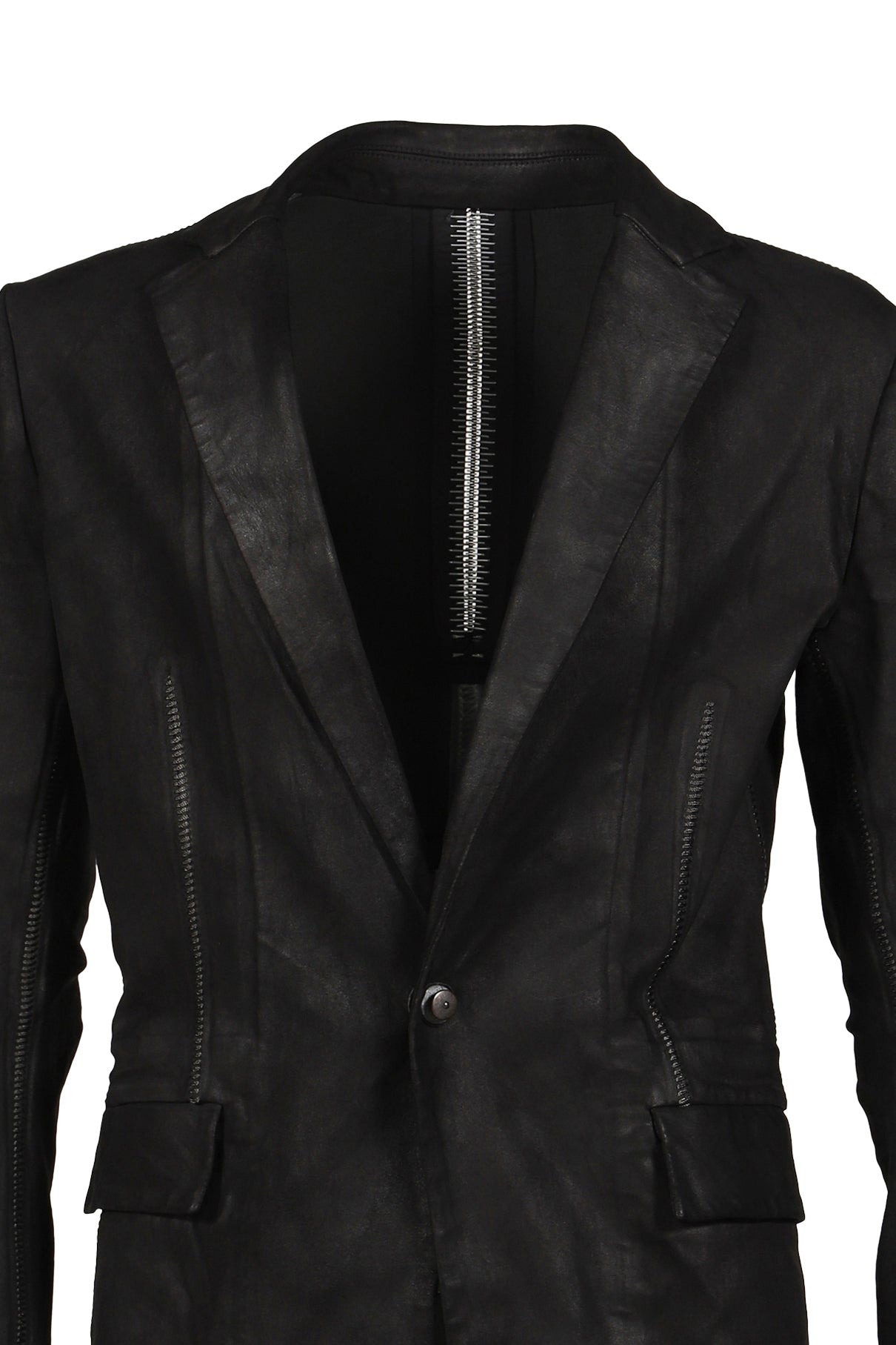 "PIONNIER"STRETCH LEATHER CLASSIC BLAZER / NOIR - 8
