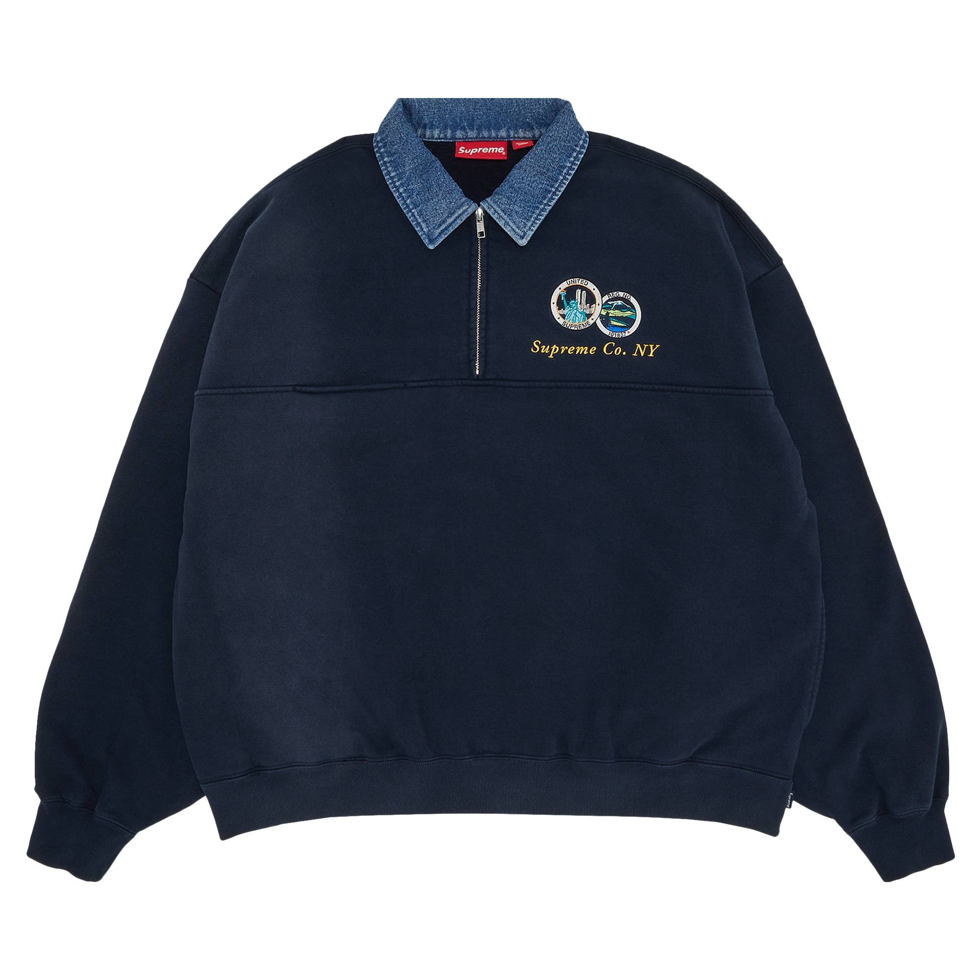 Supreme Denim Collar Half Zip Sweatshirt 'Navy' - 1