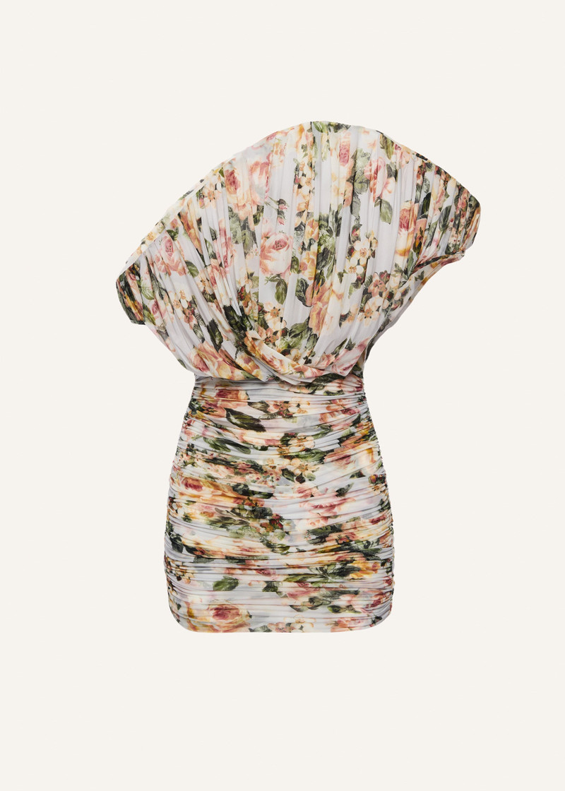 One-shoulder fan mini dress in floral print 1