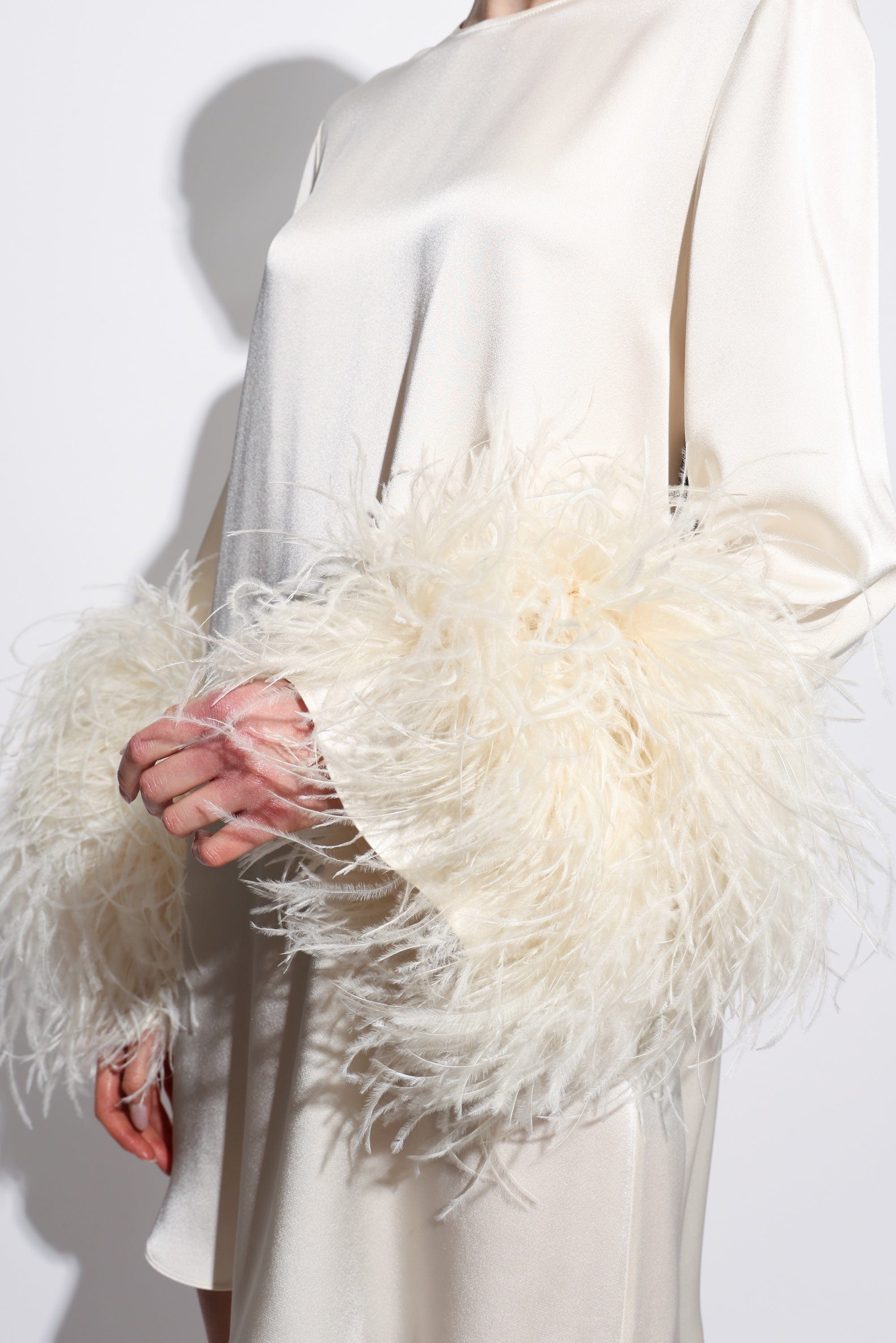 Satin Dress With Feathers - 4