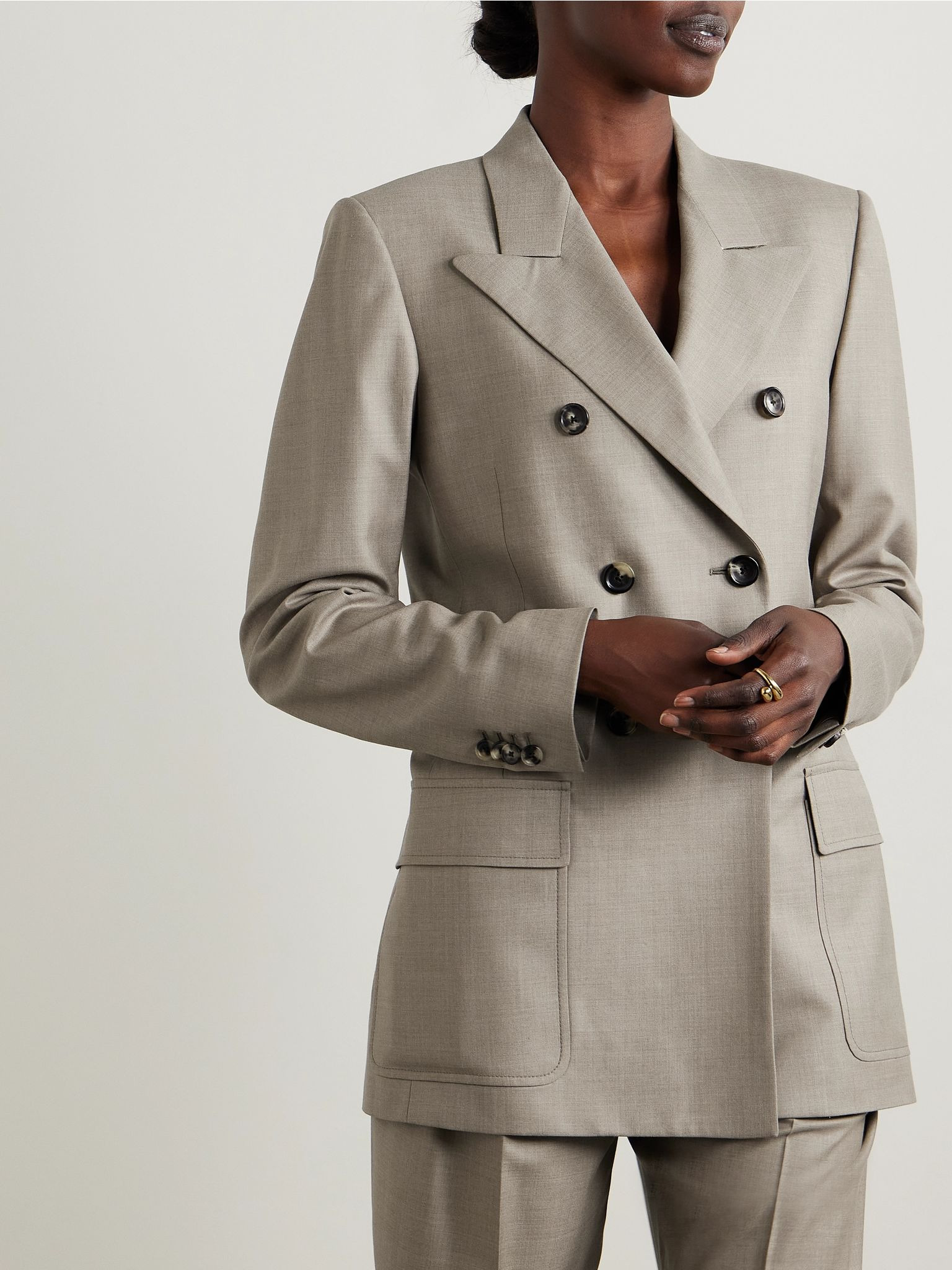 Ananda double-breasted wool-twill blazer Stone - 3