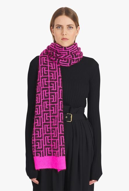 Capsule After ski - Neon pink and black Balmain-monogrammed wool scarf - 3