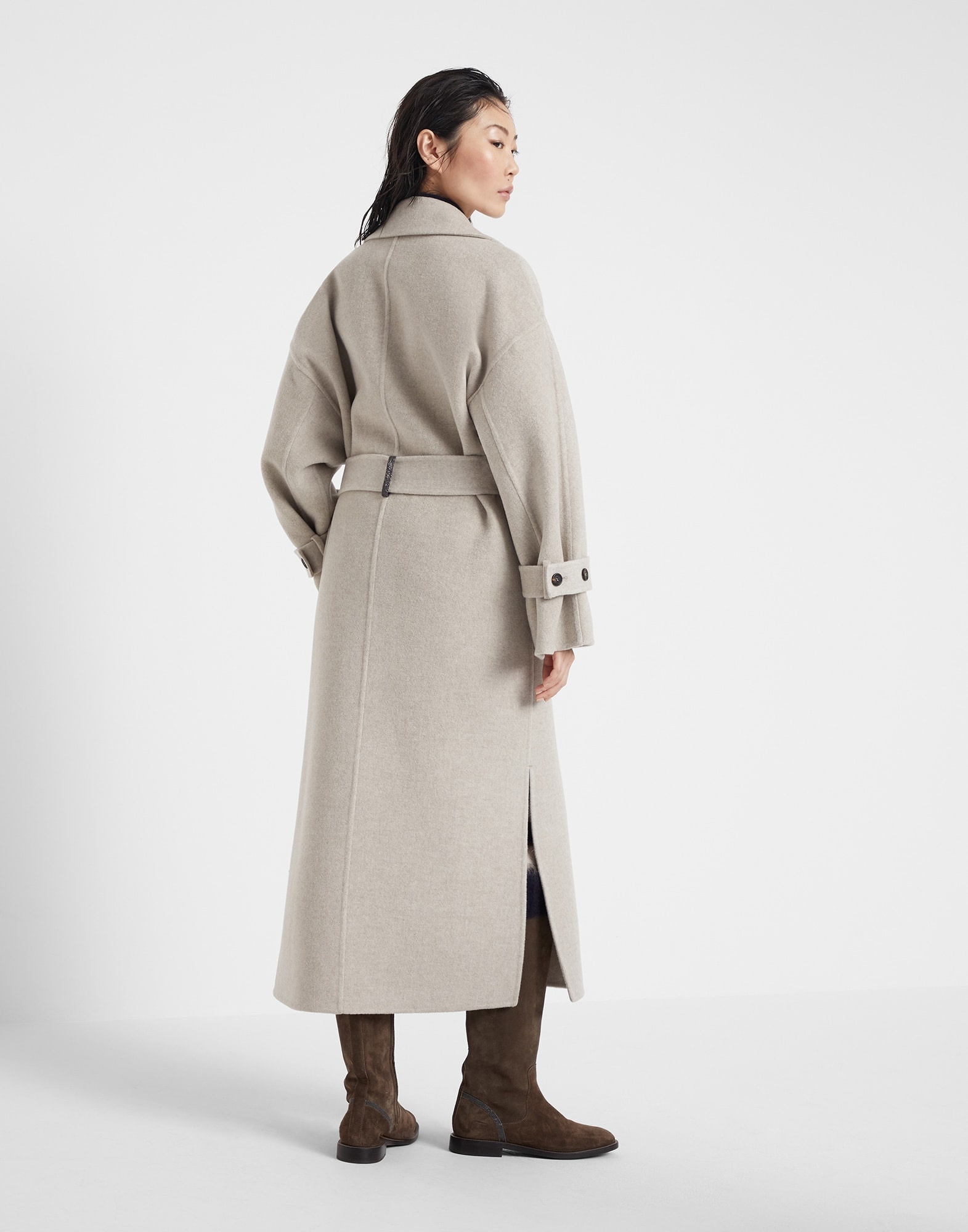 Hand-crafted coat in virgin wool and cashmere double cloth with monili - 2