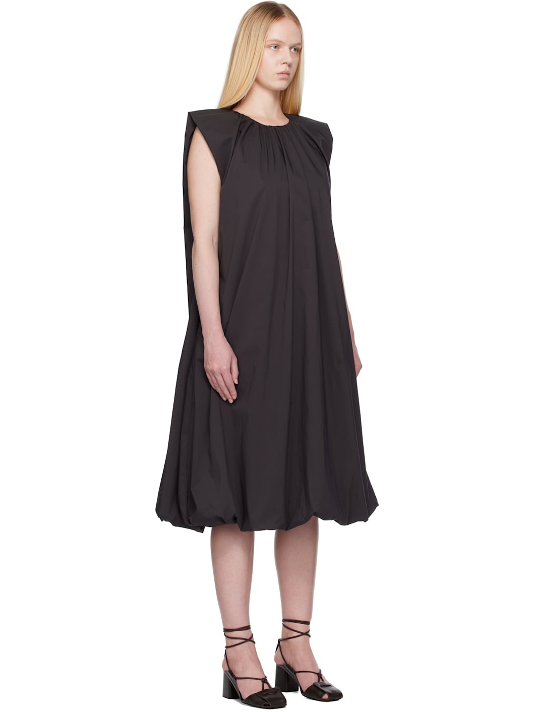 Gray Cotton Volume Shirring Minidress - 2