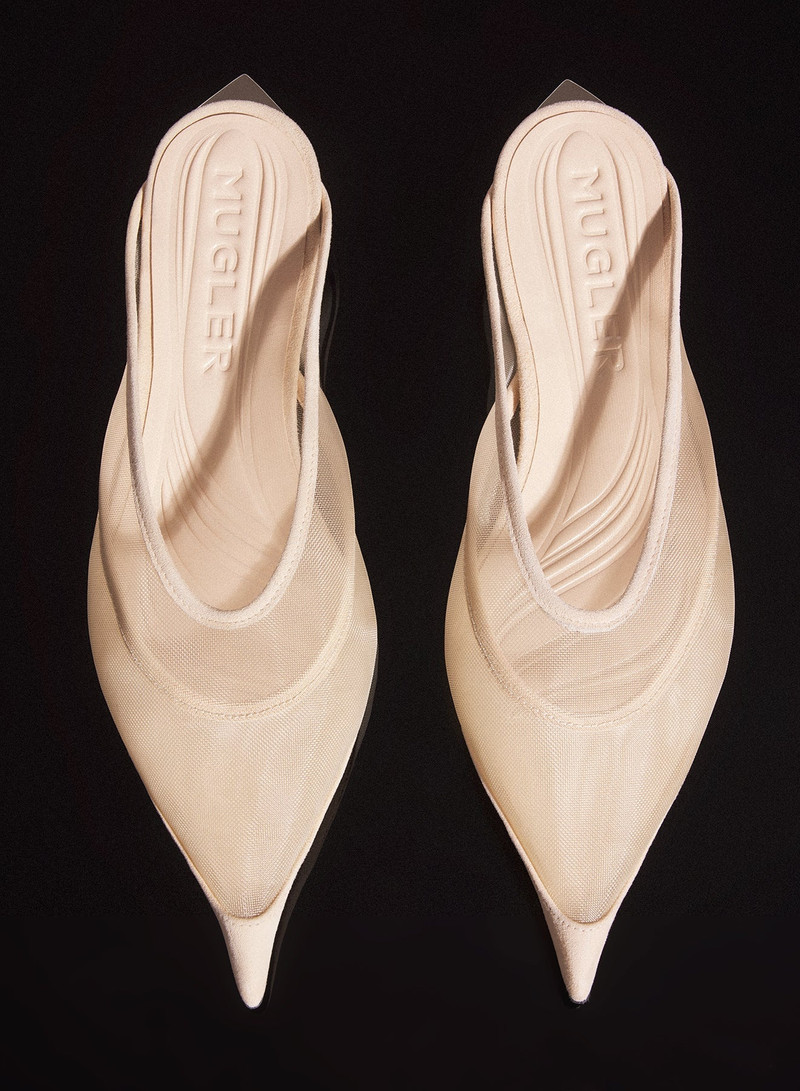 tan mesh fang flat mules 4