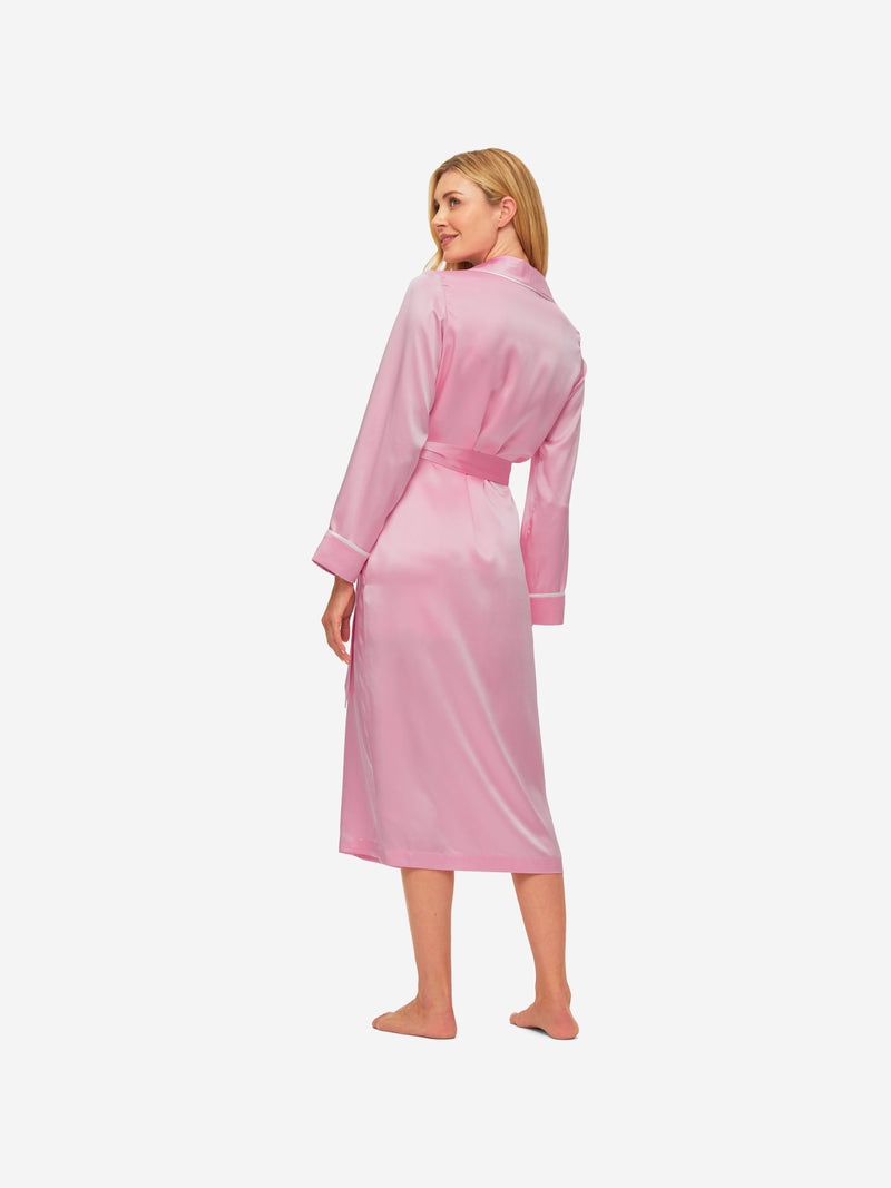Women's Long Dressing Gown Bailey 2 Silk Satin Pink - 4