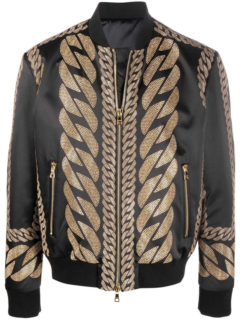 studded-chain satin bomber jacket - 1