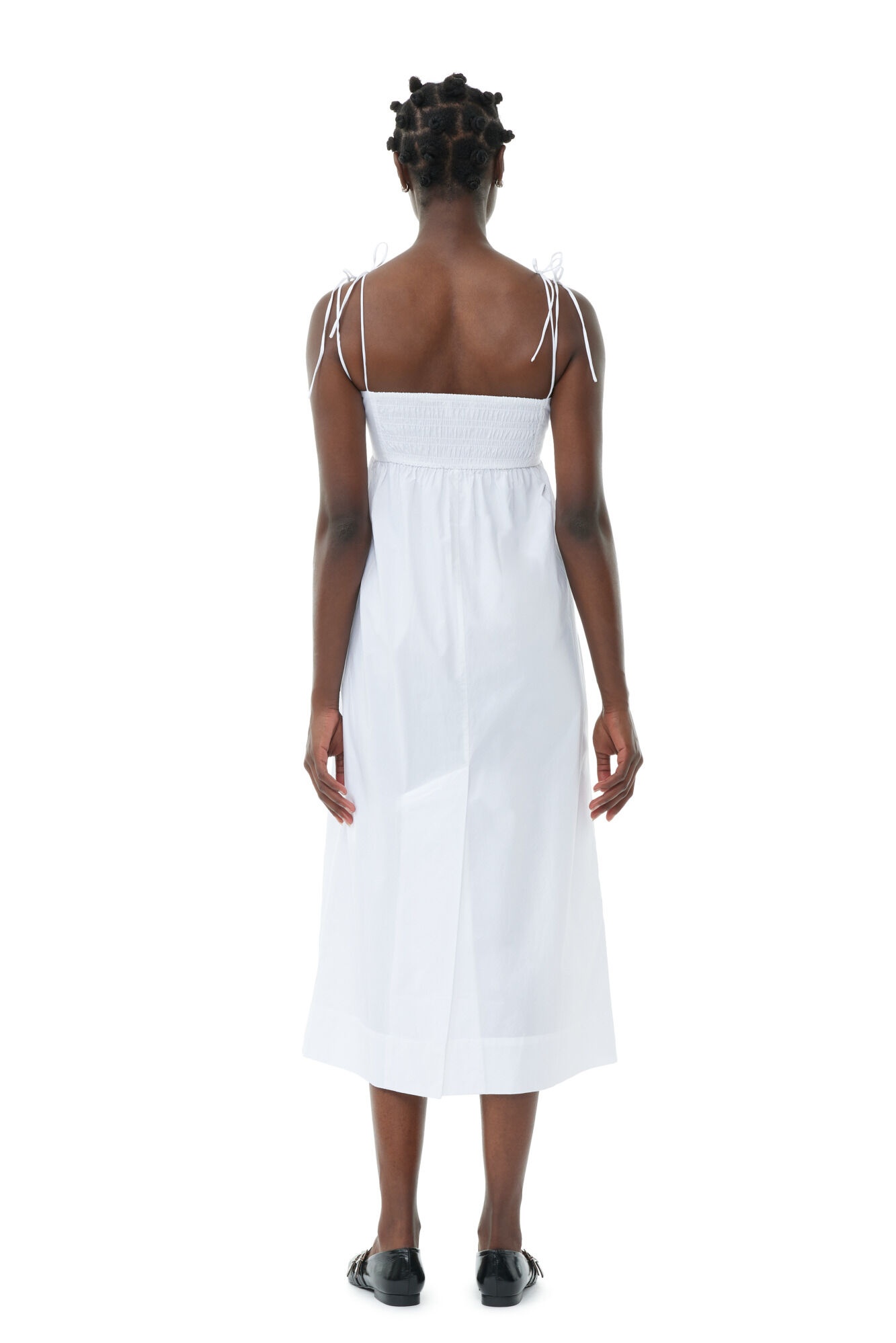 WHITE COTTON POPLIN STRING MIDI DRESS - 5