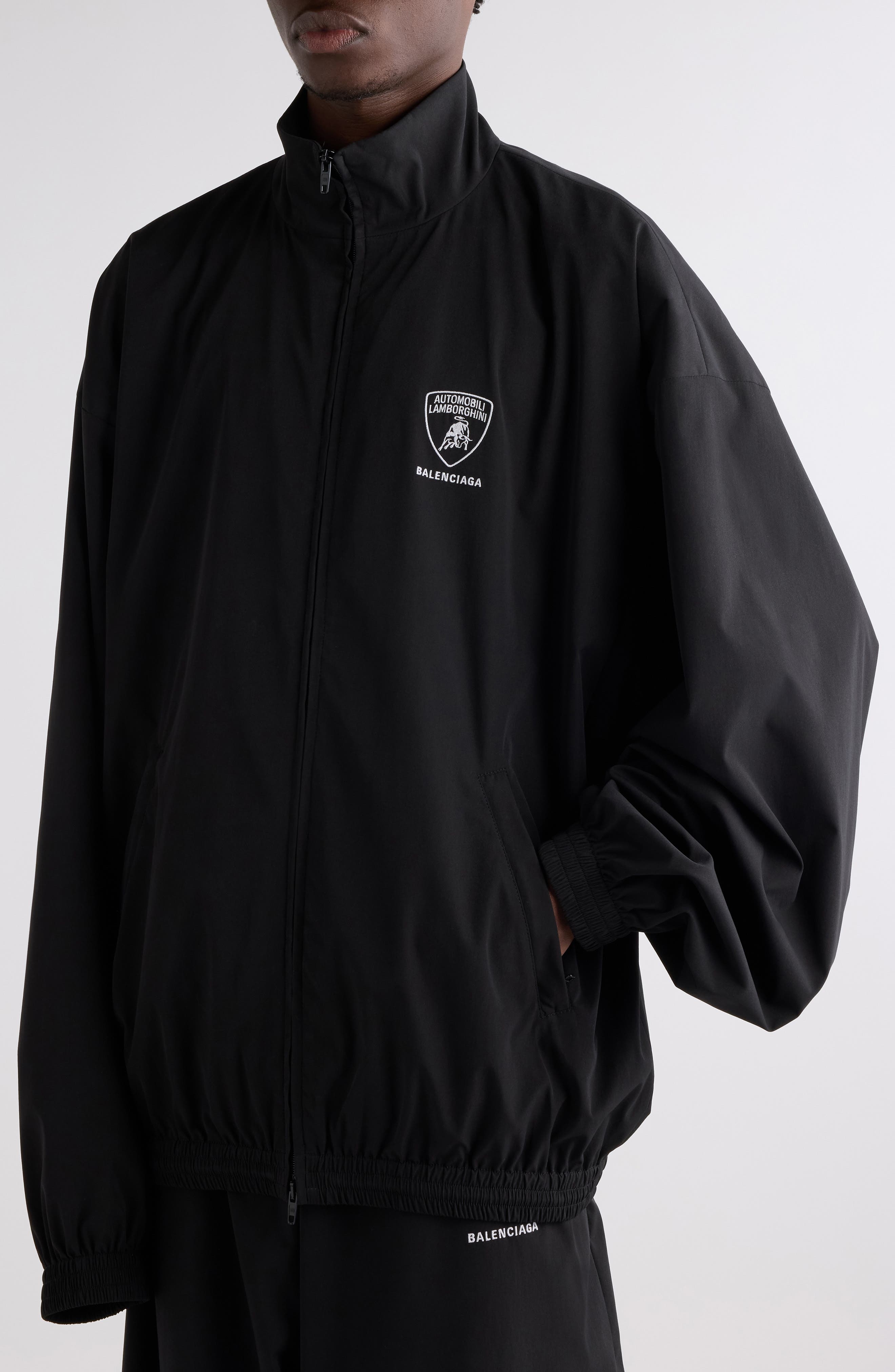 Balenciaga x Automobili Lamborghini Logo Embroidered Track Jacket in 1000 Black at Nordstrom - 5