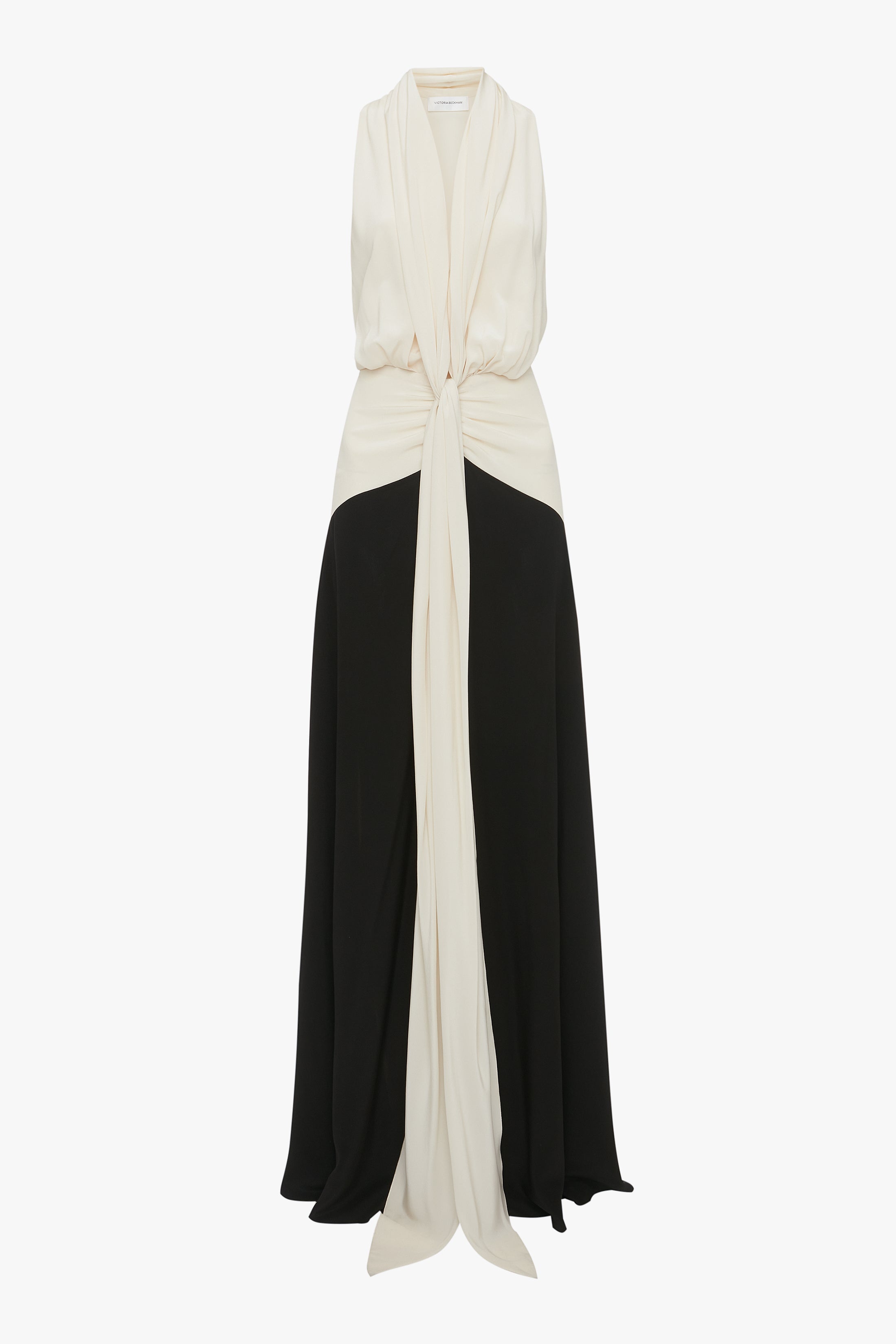 Exclusive Sleeveless Tie Detail Gown In Ivory-Black - 1