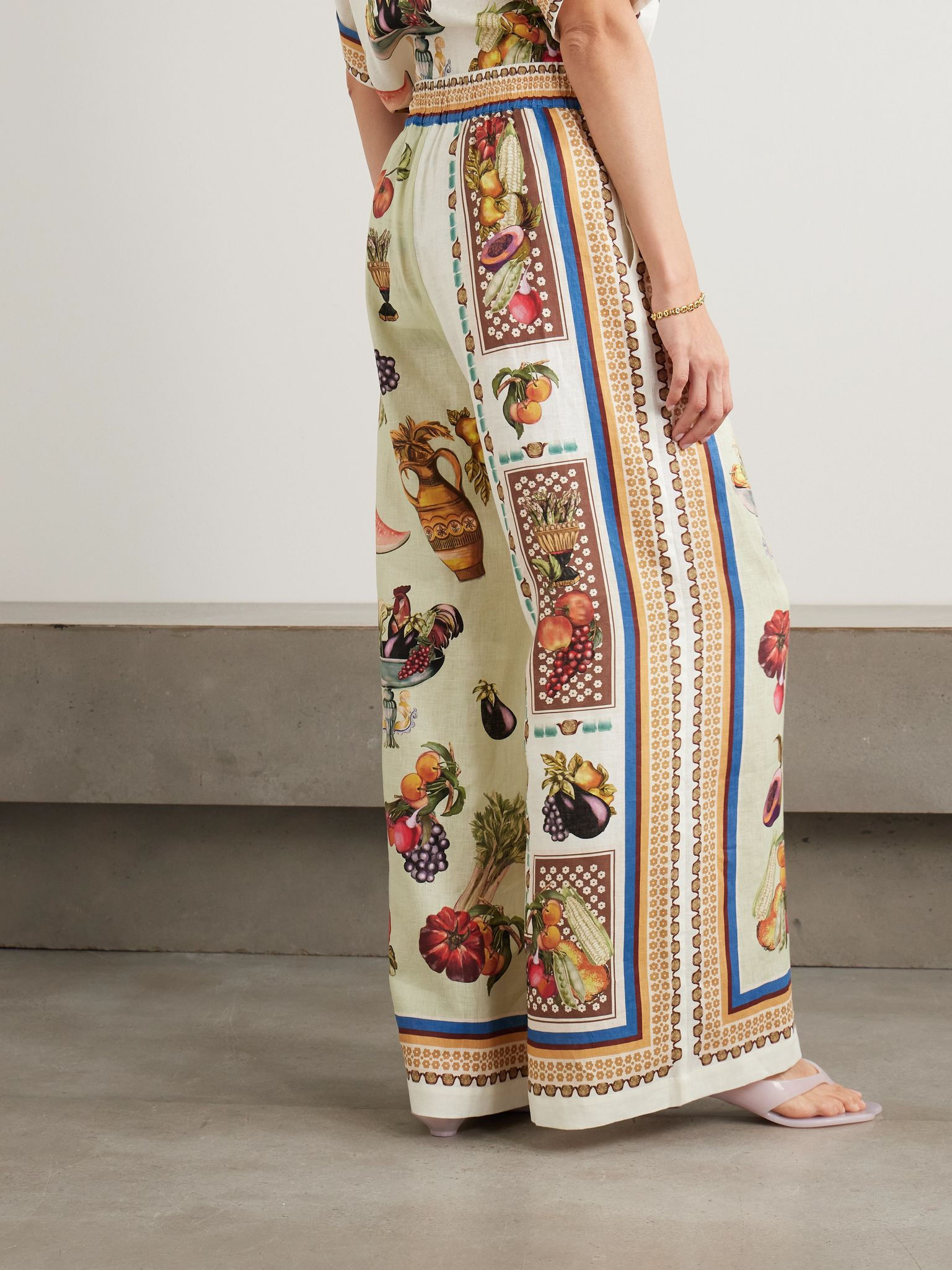 Mercado printed linen wide-leg pants Cream - 3