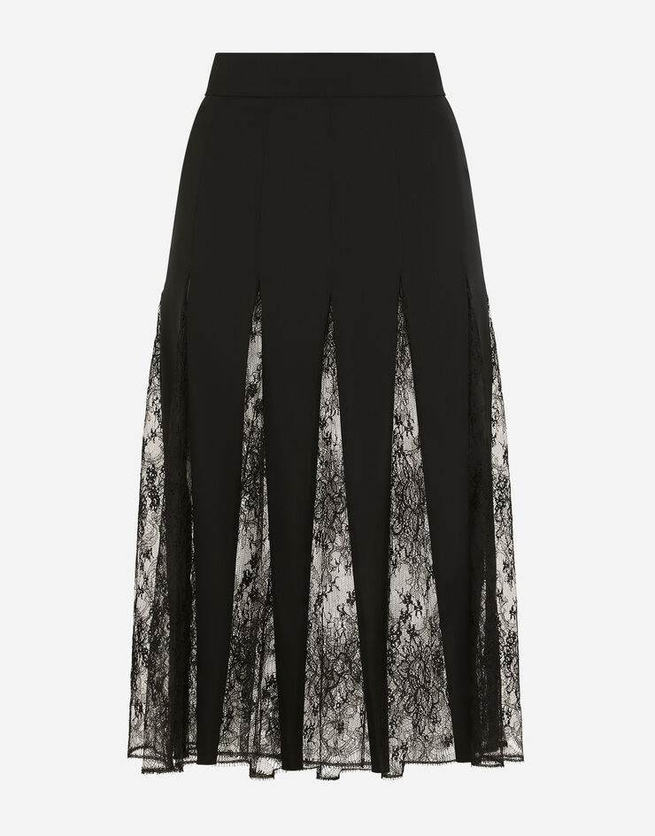 Charmeuse midi skirt with lace inserts - 3