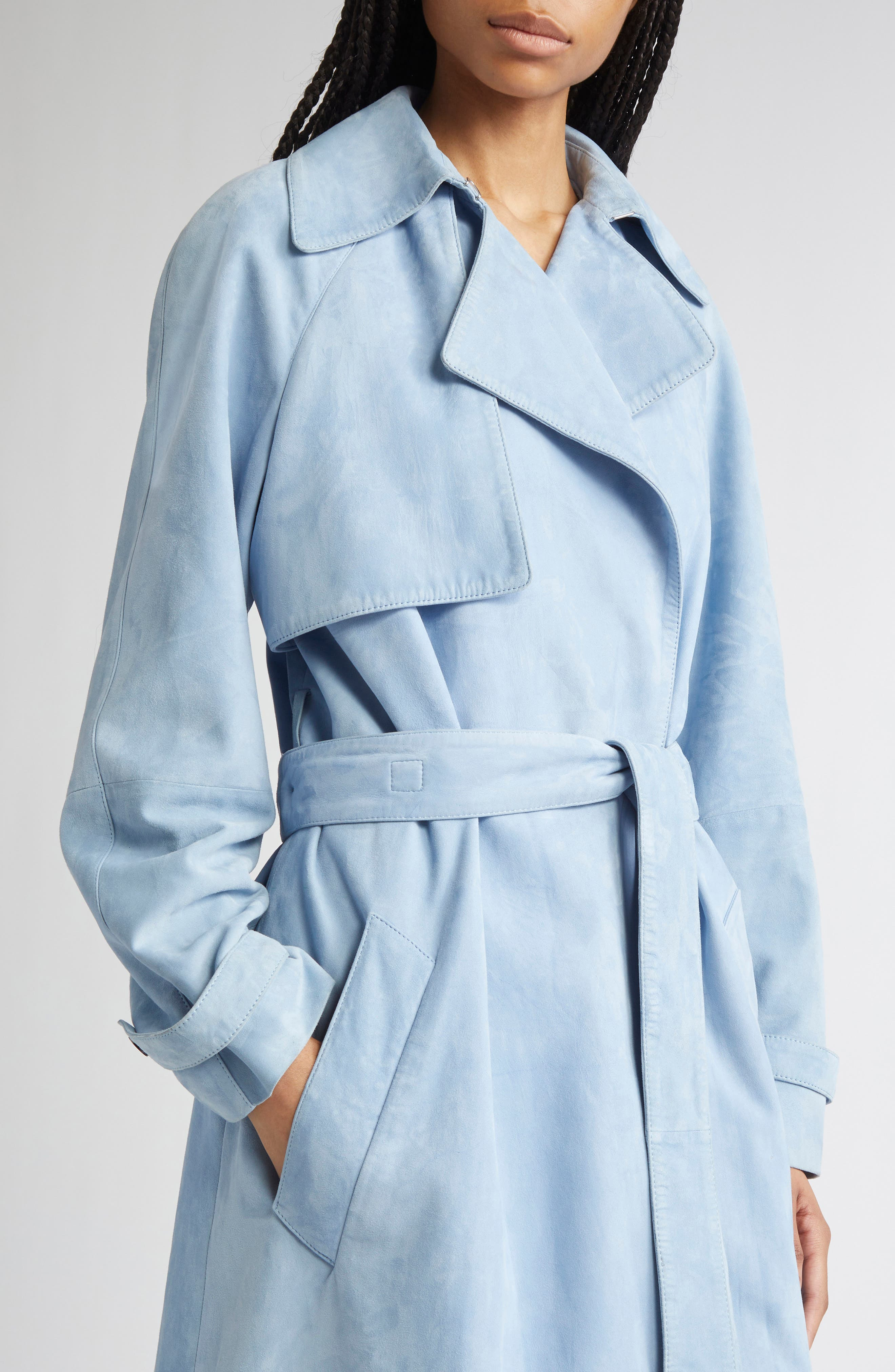 Proenza Schouler Ramona Belted Suede Trench Coat in Light Blue at Nordstrom - 5