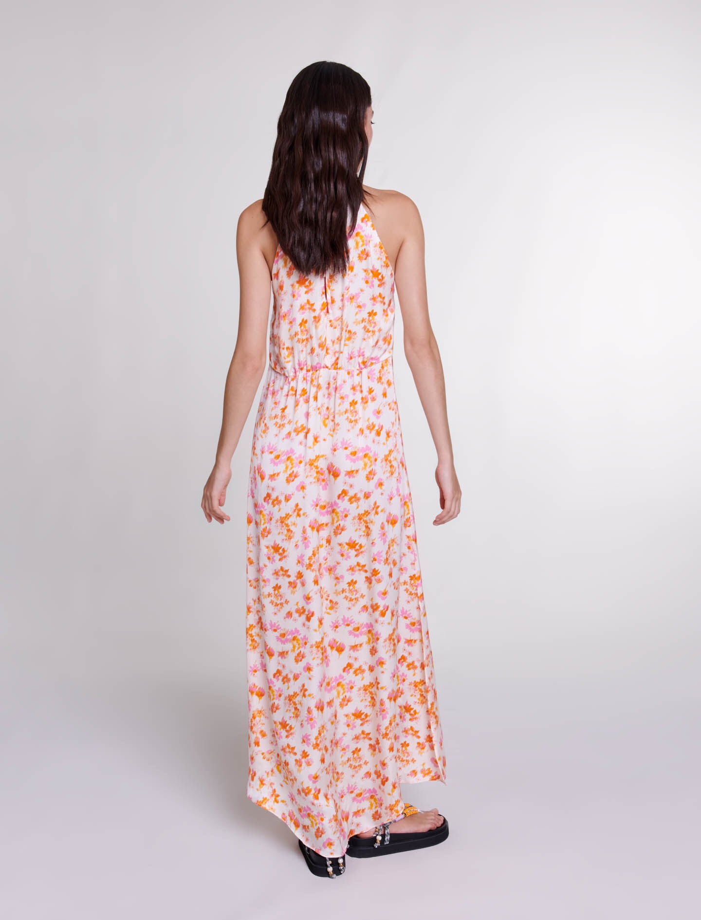 Floral satin-effect maxi dress - 4