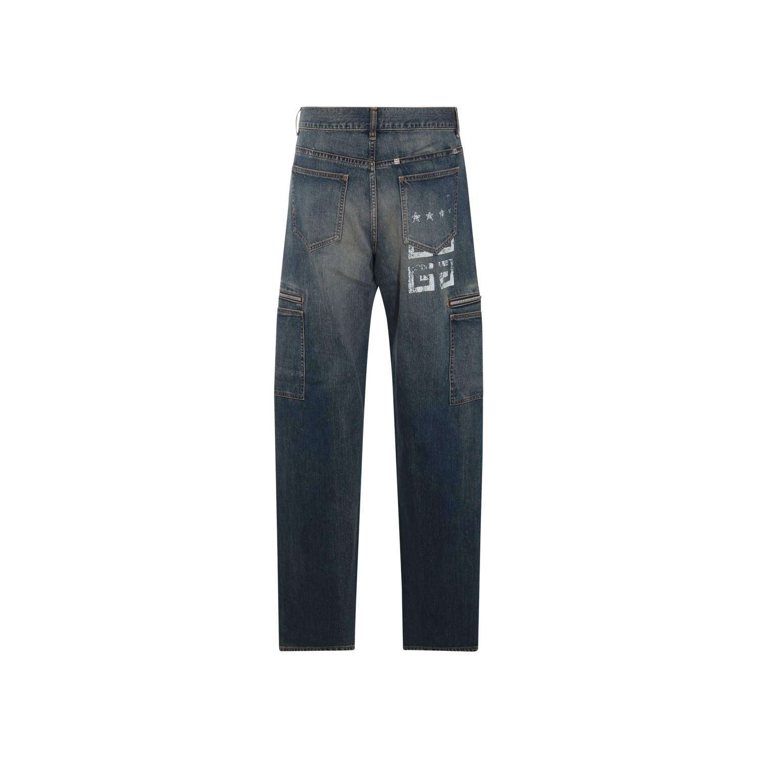 BLUE COTTON BLEND CARGO JEANS - 2