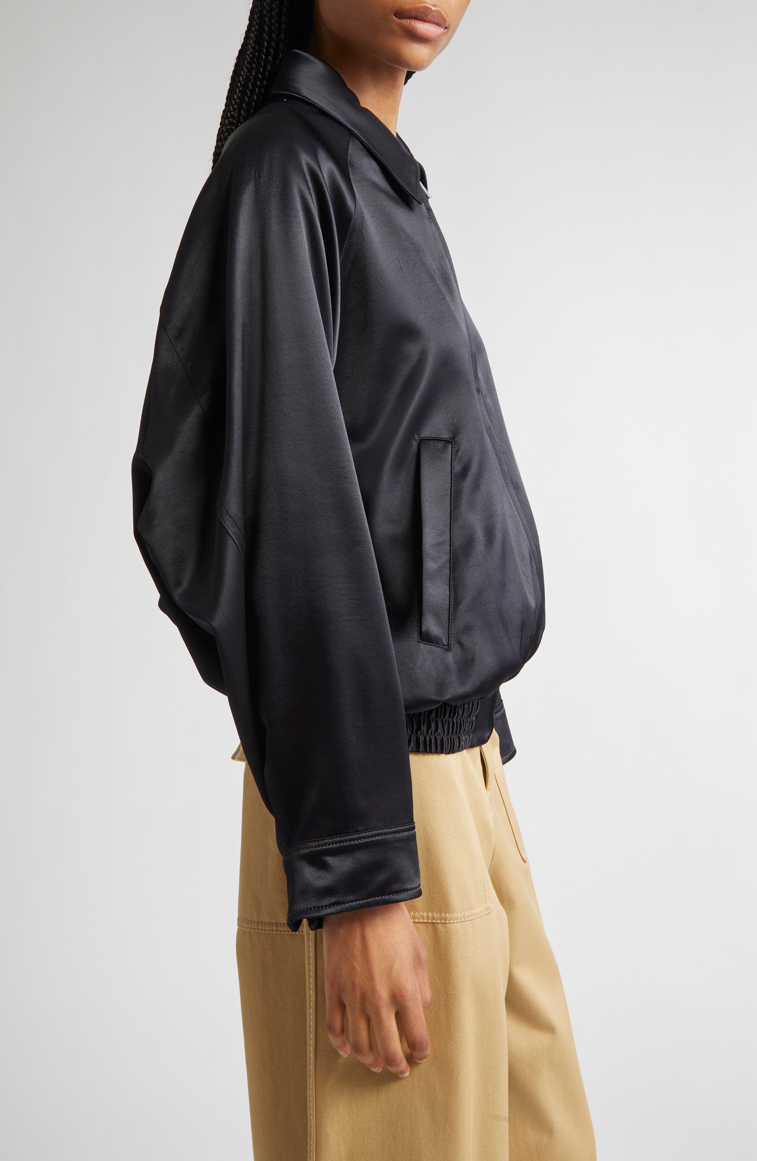 Marni Embroidered Satin Bomber Jacket in 00N99 Black at Nordstrom - 4