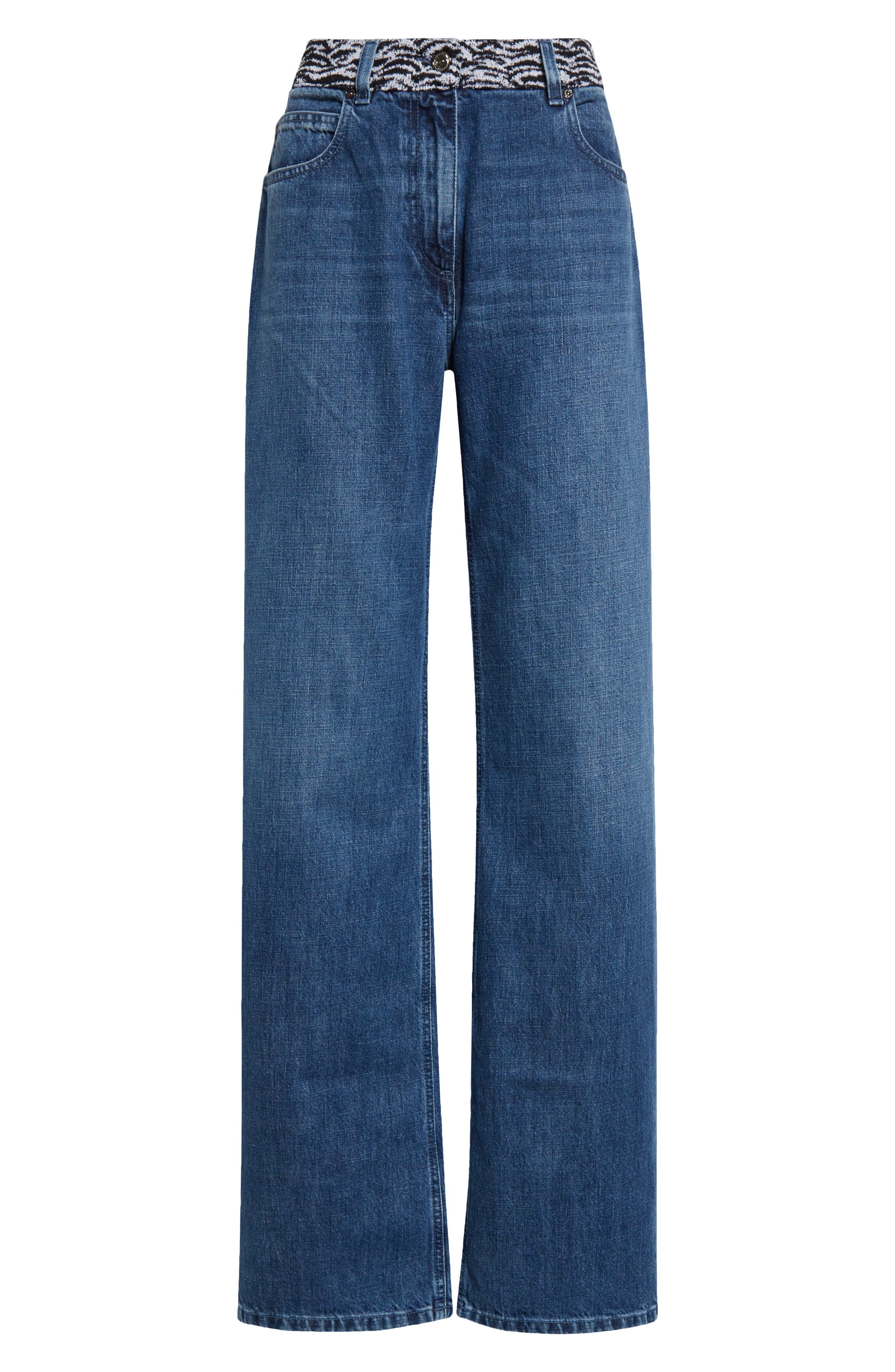 Missoni Knit Waistband Wide Leg Jeans in Blue Denim at Nordstrom - 6