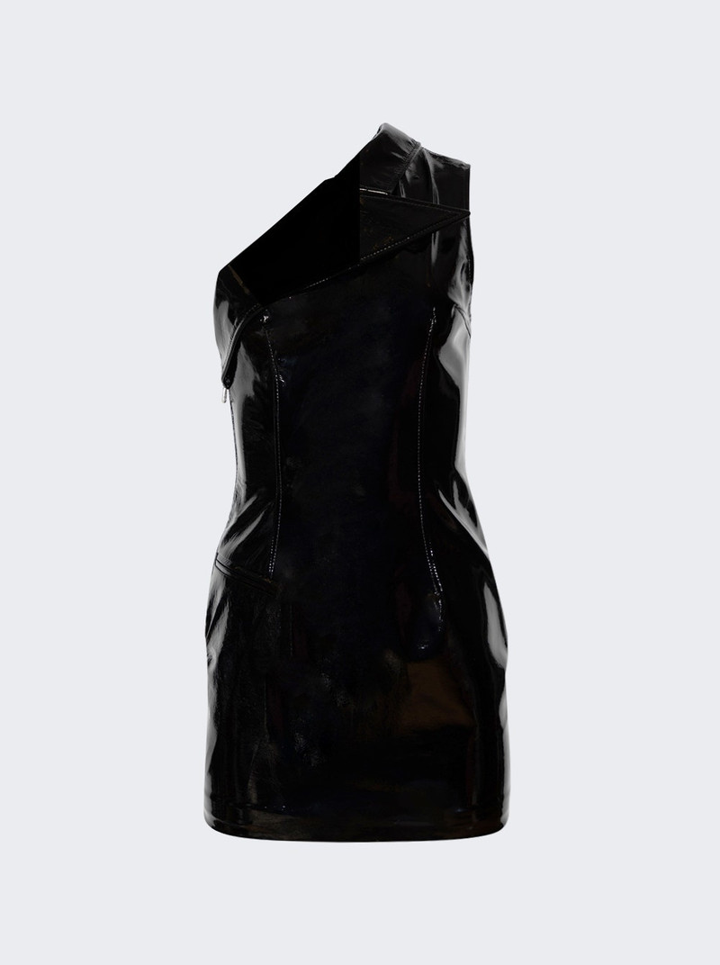 One Shoulder Collared Mini Dress Black - 1