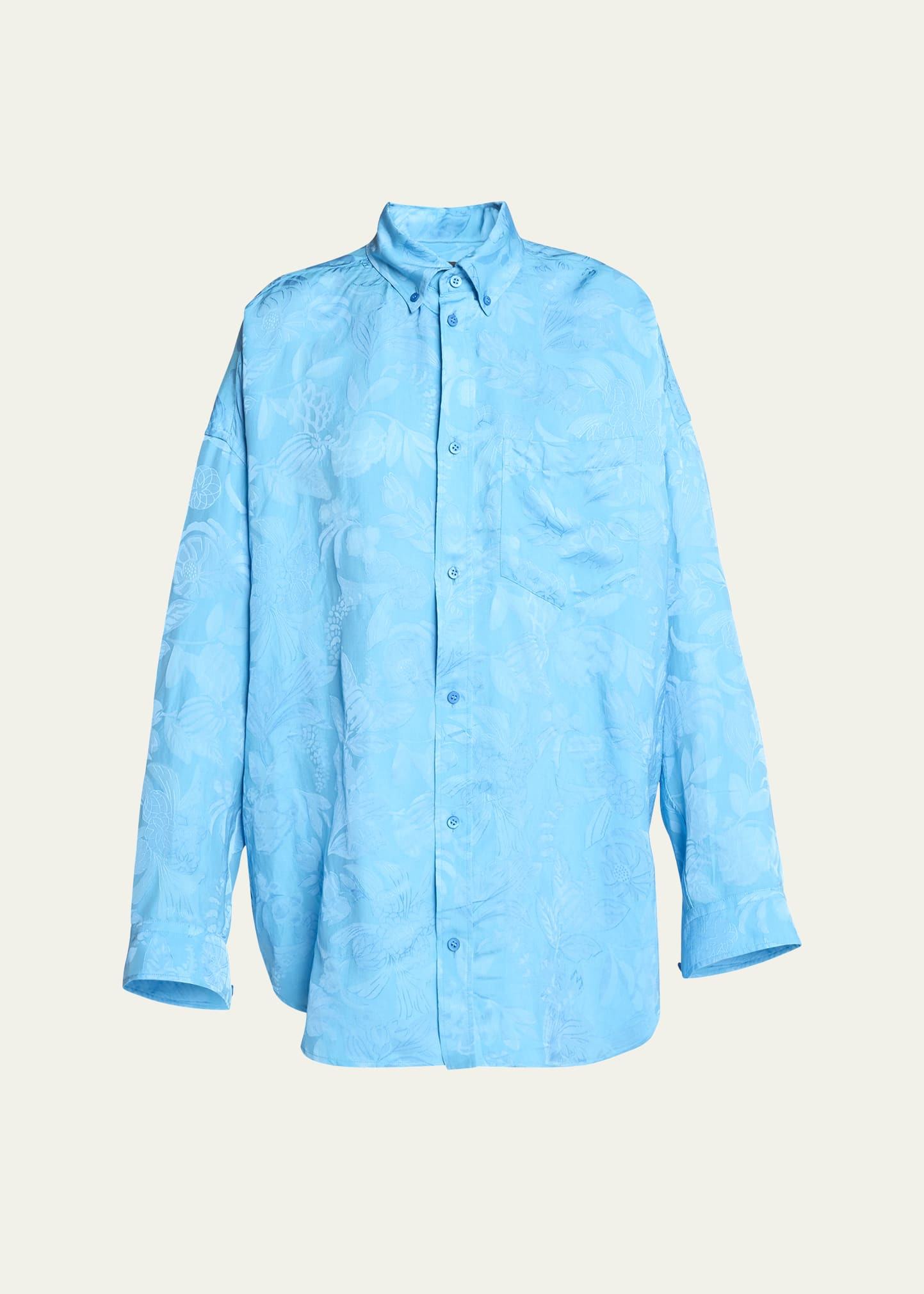 Long-Sleeve Button-Down Cocoon Shirt - 1