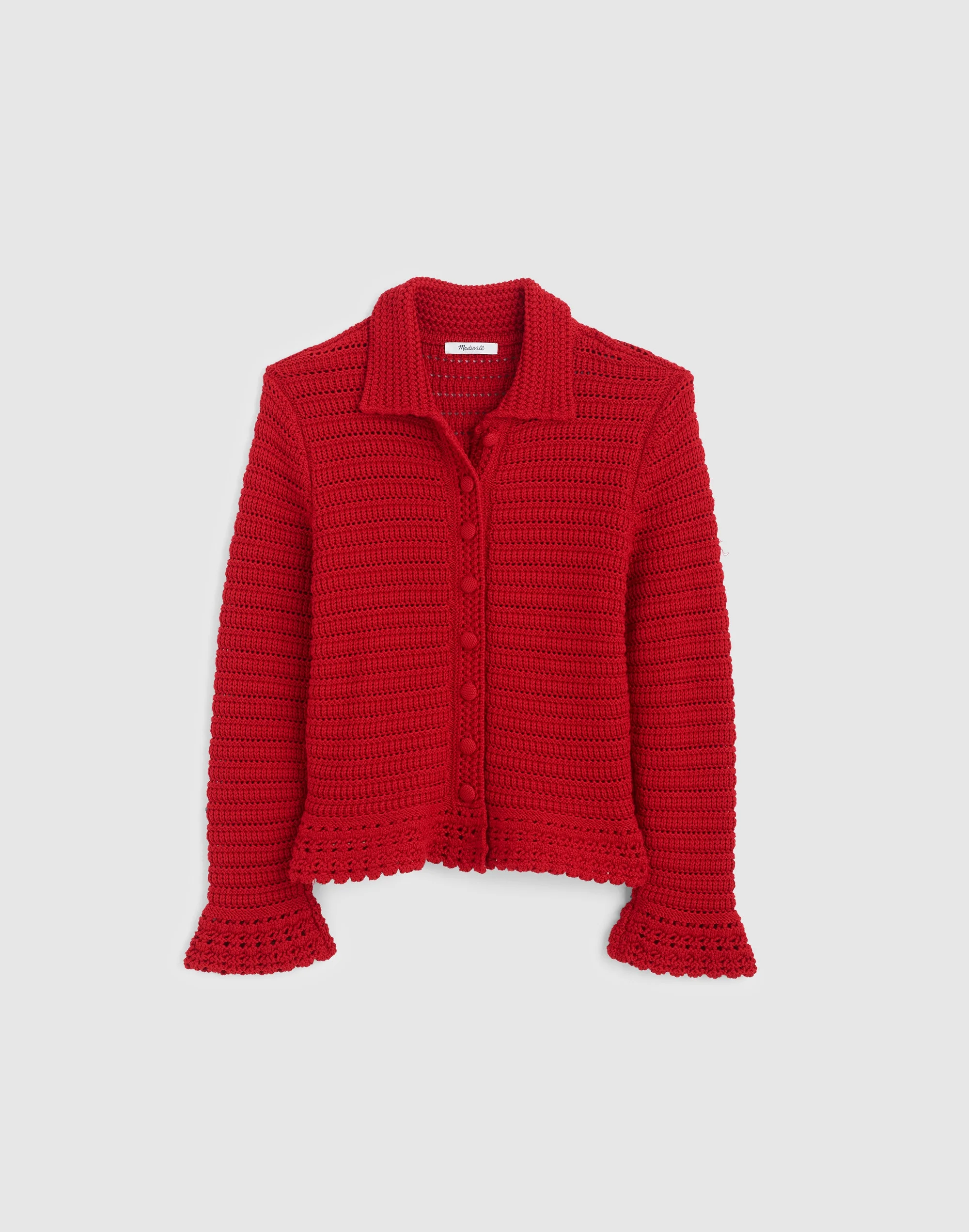 Pointelle-Knit Peplum Cardigan - 1