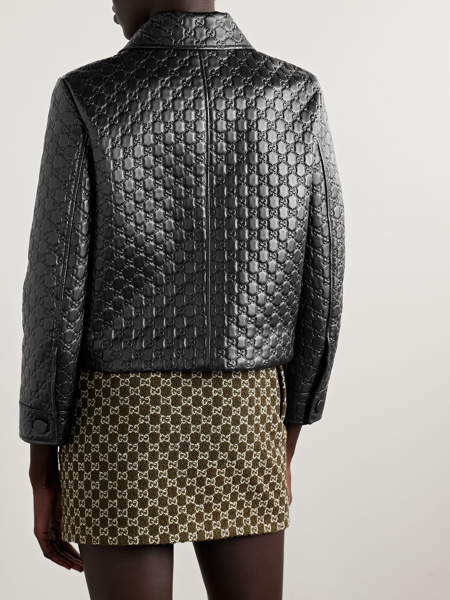 Debossed leather jacket Black - 3