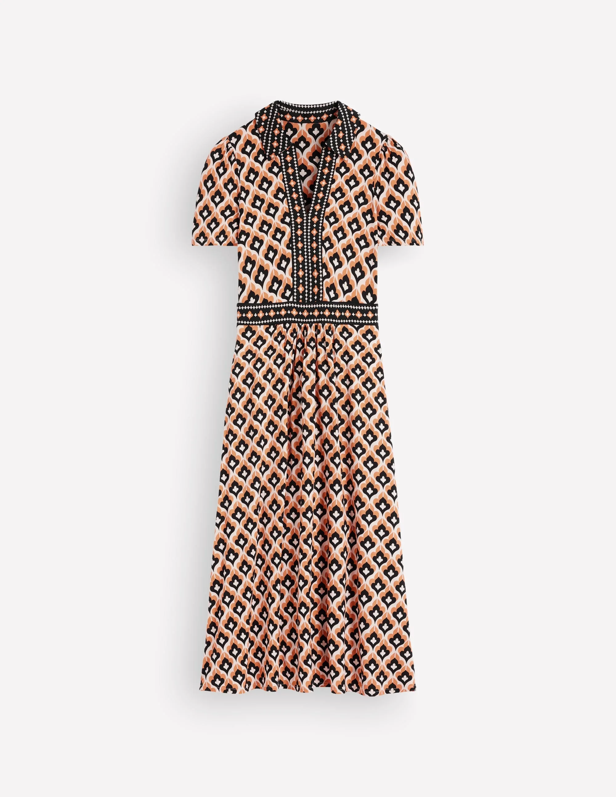 Heidi Jersey Midi Tea Dress-Almond Milk, Geo - 1