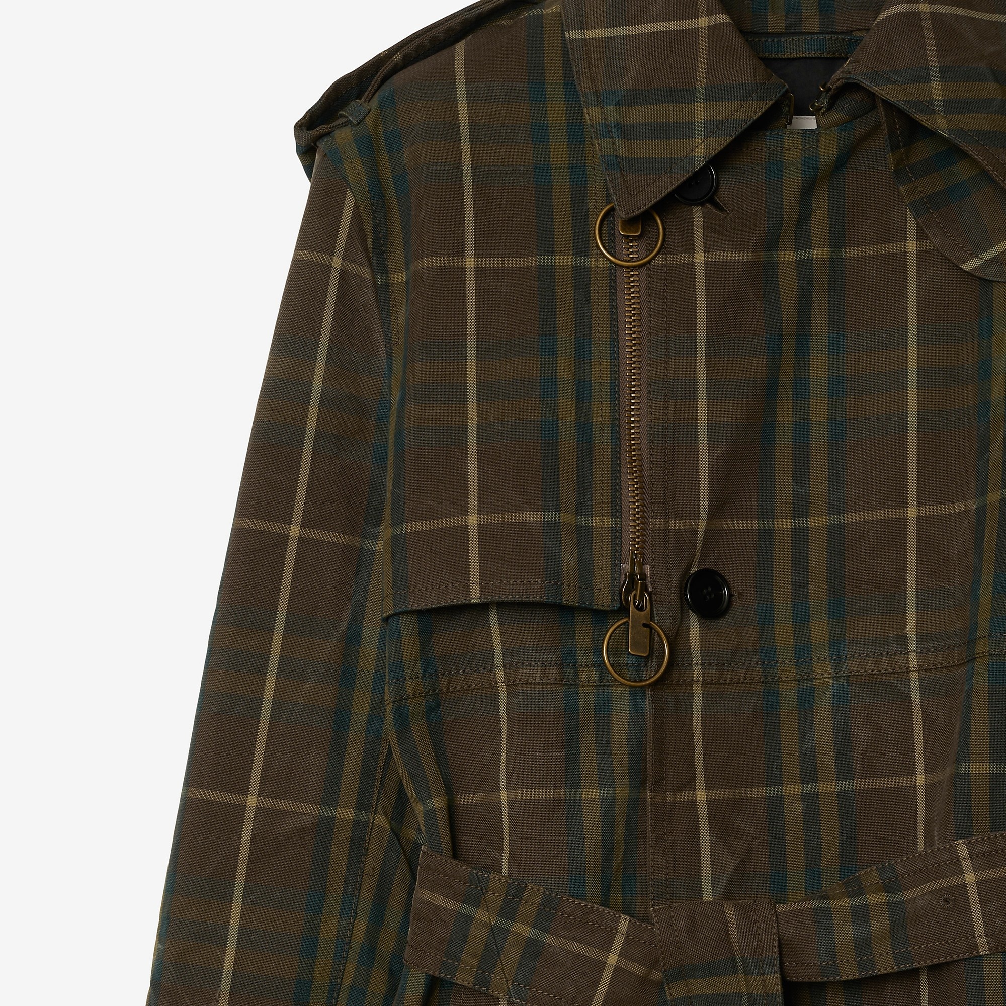 Long Check Cotton Trench Coat - 5