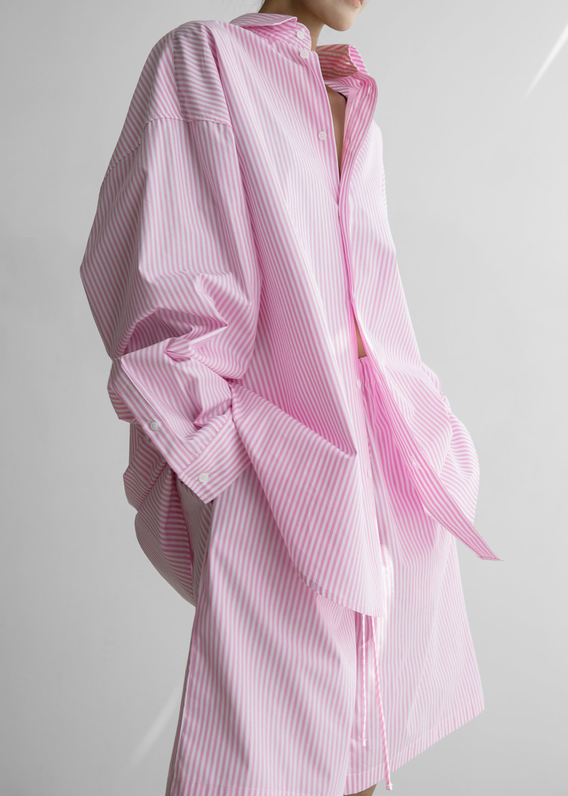 Rimini Oversized Poplin Shirt - Pink/White Stripe 3
